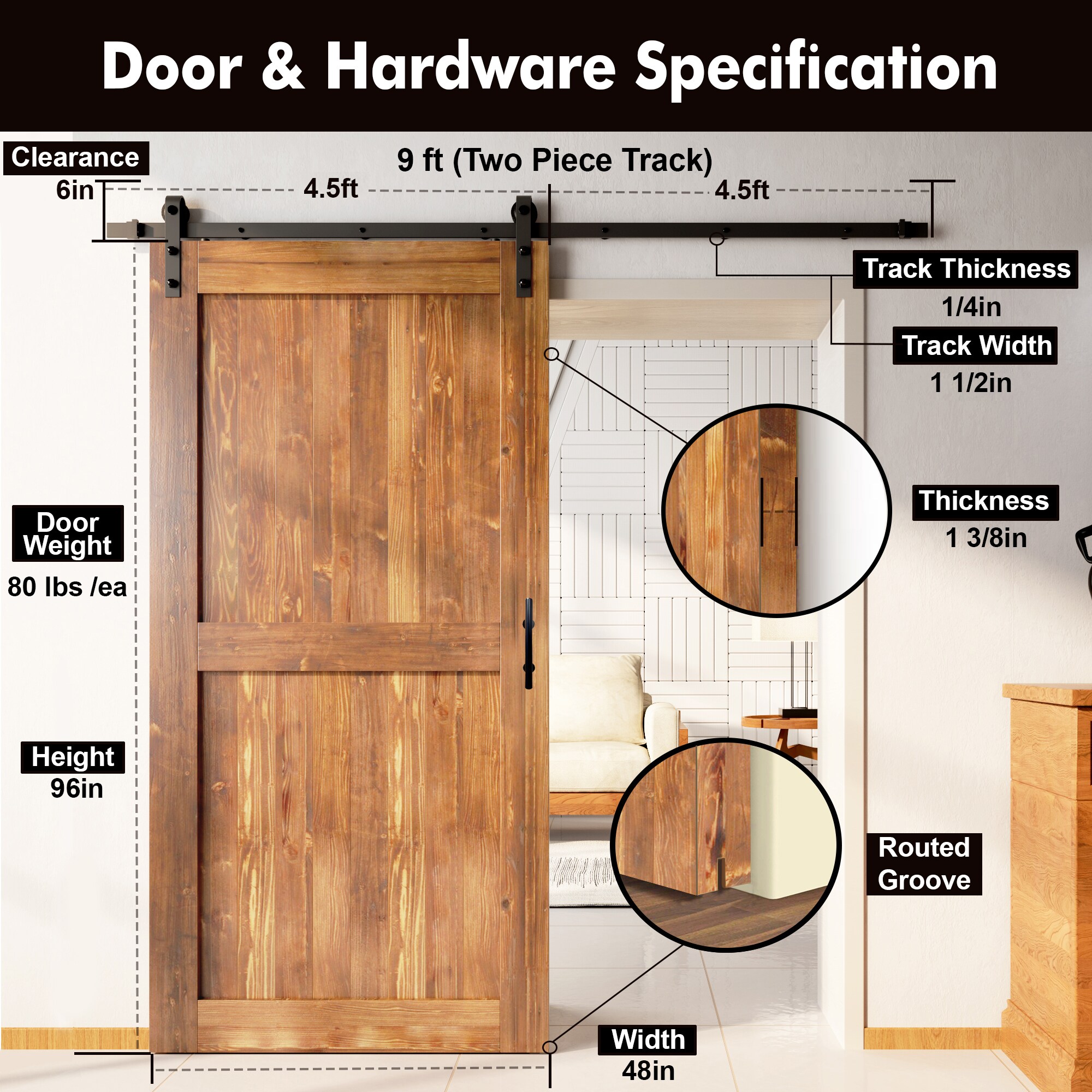 HOMACER YT1TGH108C-4896-H-EA Barn-Doors - View #7