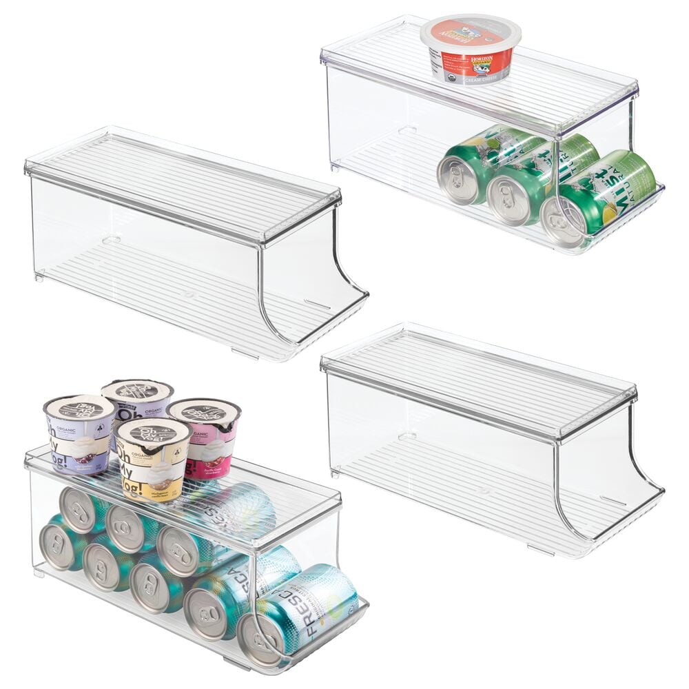 iDesign 28419M4 Soda Can Organizer with Lid for Pantry - Set of 4 - Clear - Made in USA