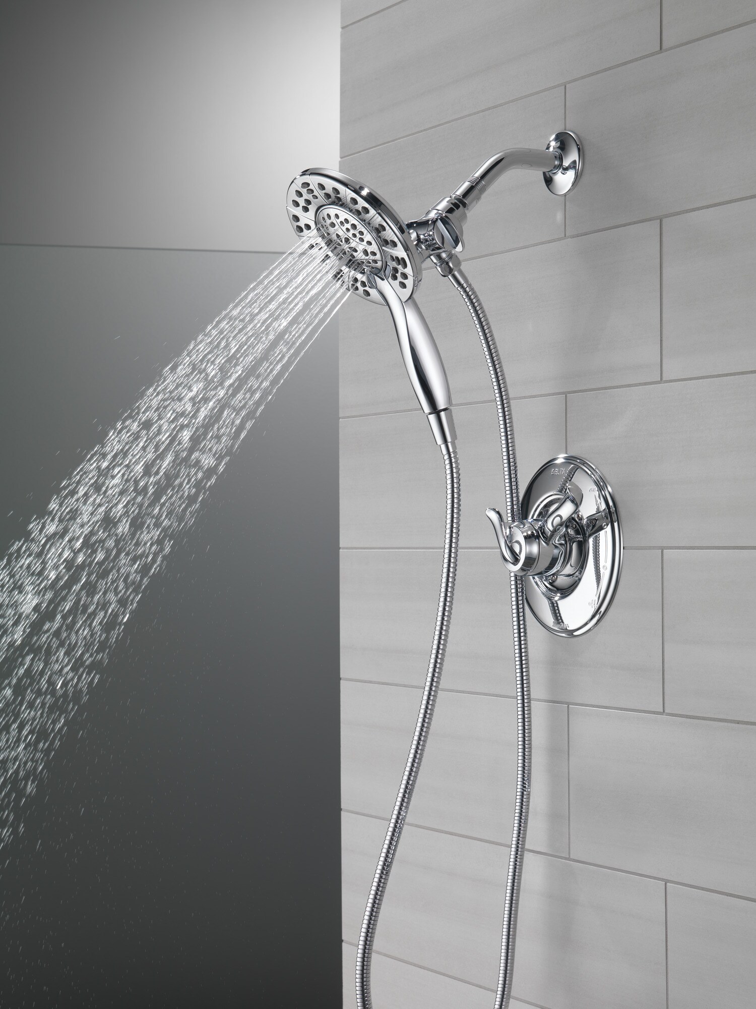 Chrome Dual Shower Head with Handheld Spray and Adjustable Height