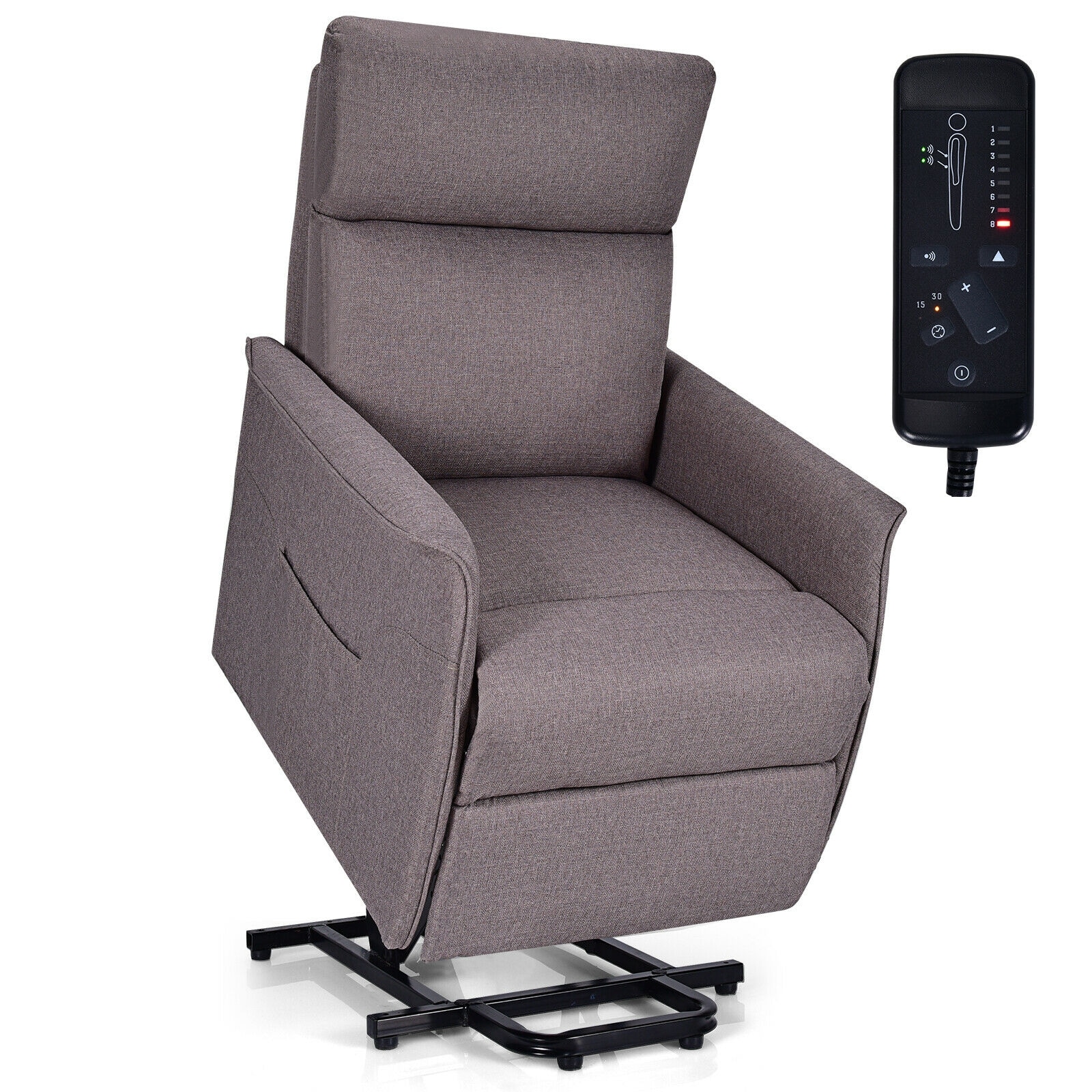 LIVIZA INS-66865BE Brown Linen Upholstered Powered Reclining Recliner with Lift Assistance