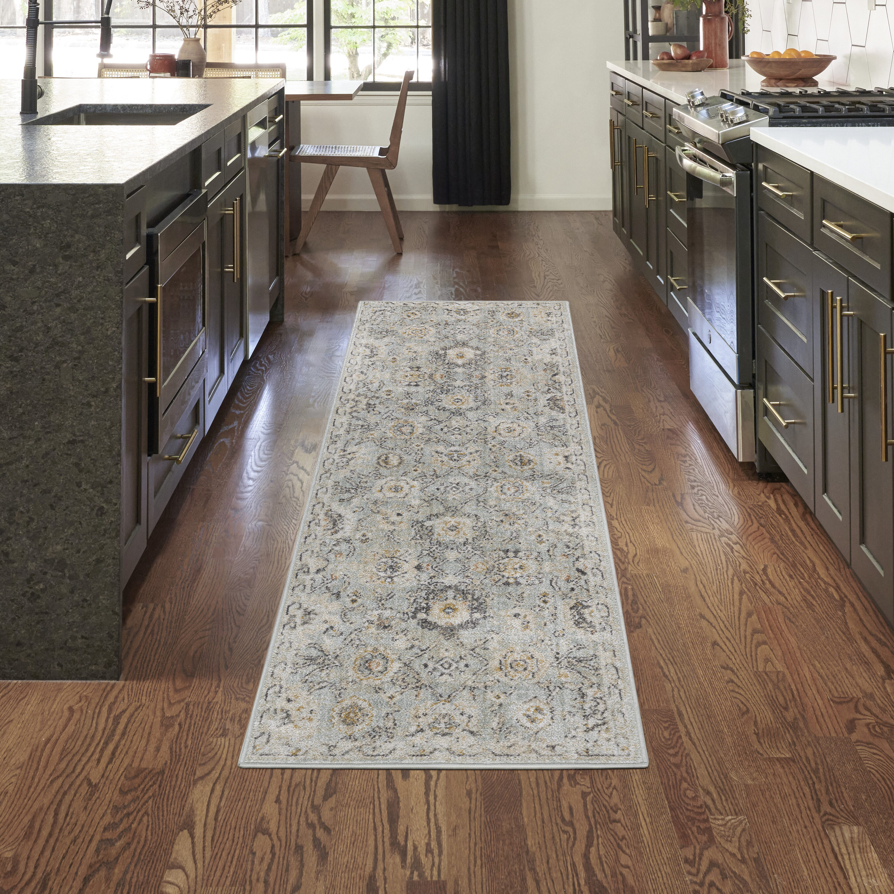Nourison Home 099446949110 Oushak Home 2 x 8 (ft) Polypropylene Mint Rectangular Indoor Floral/Botanical Vintage Runner rug