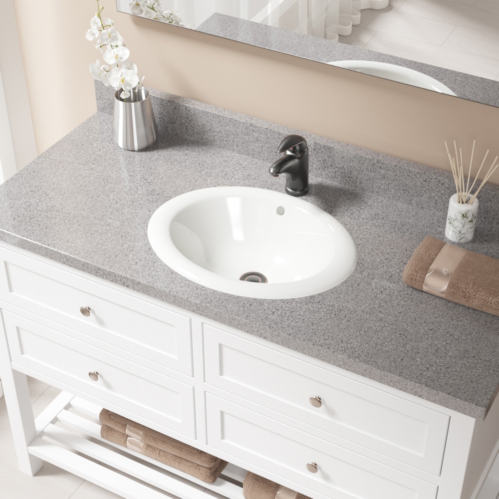 MR Direct O1917-B-PUD-ABR Porcelain Drop-in Oval Traditional Bisque Bathroom Sink with Drain Included ( 19.5-Inches x 15.38-Inches )