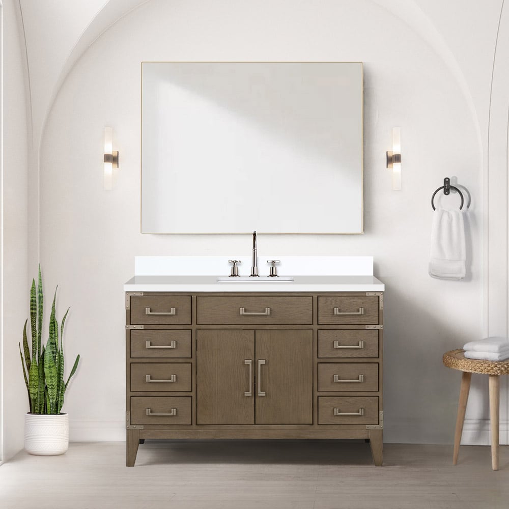 Lexora LVW48SR311 Wilton 48-in Grey Oak Undermount Single Sink Bathroom Vanity with White Cultured Marble Top (Mirror and Faucet Included)