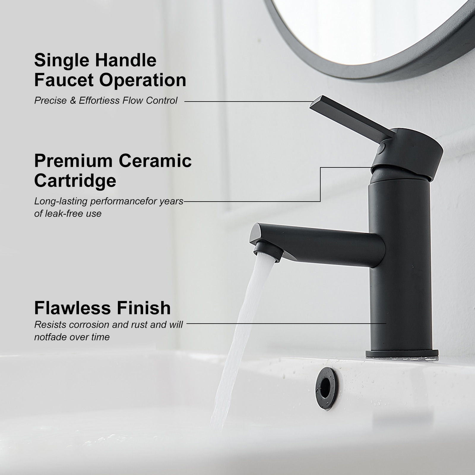 Matte Black Stainless Steel Single-Handle Bathroom Faucet