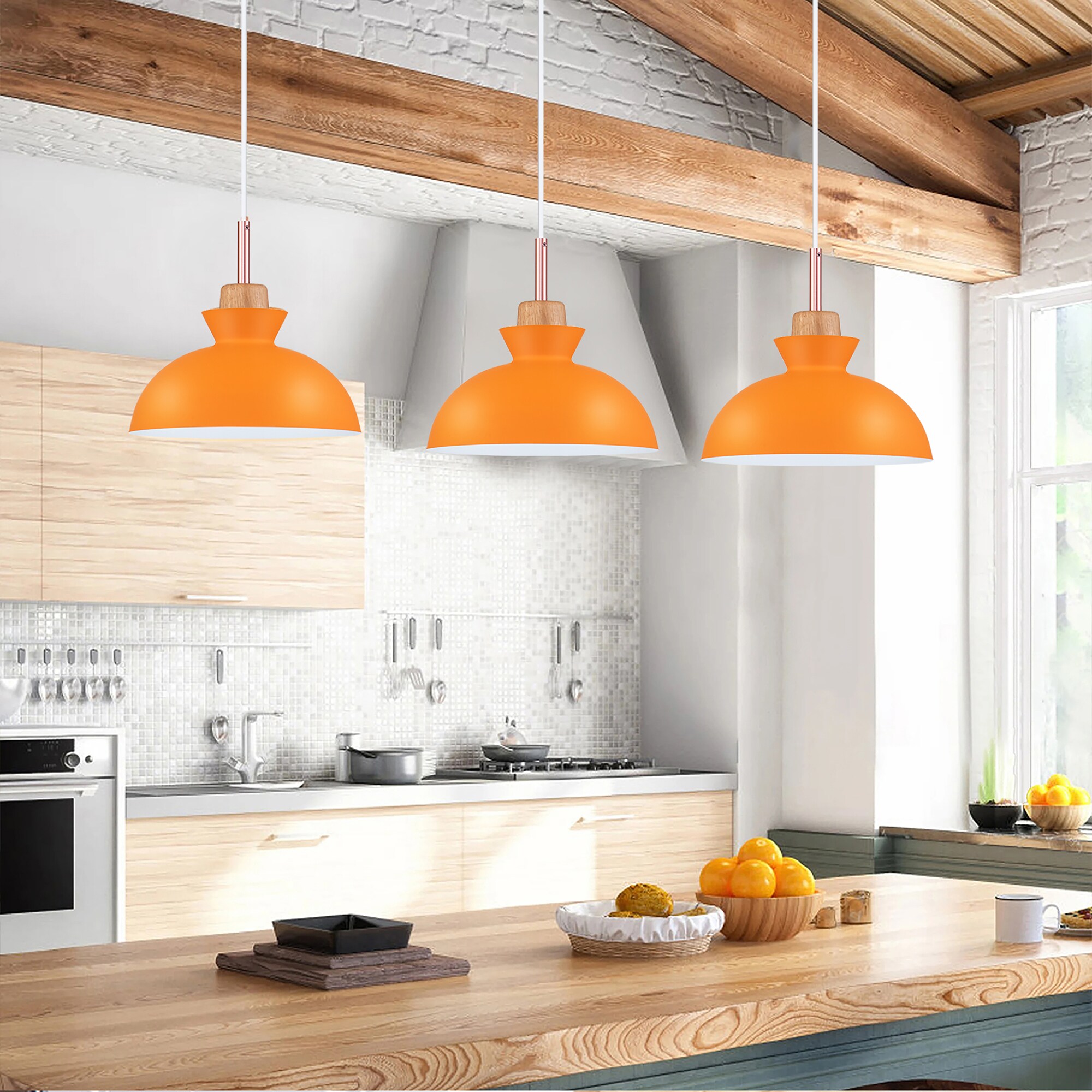 Ozma Orange Aluminum Dome Pendant Light with Adjustable Cord