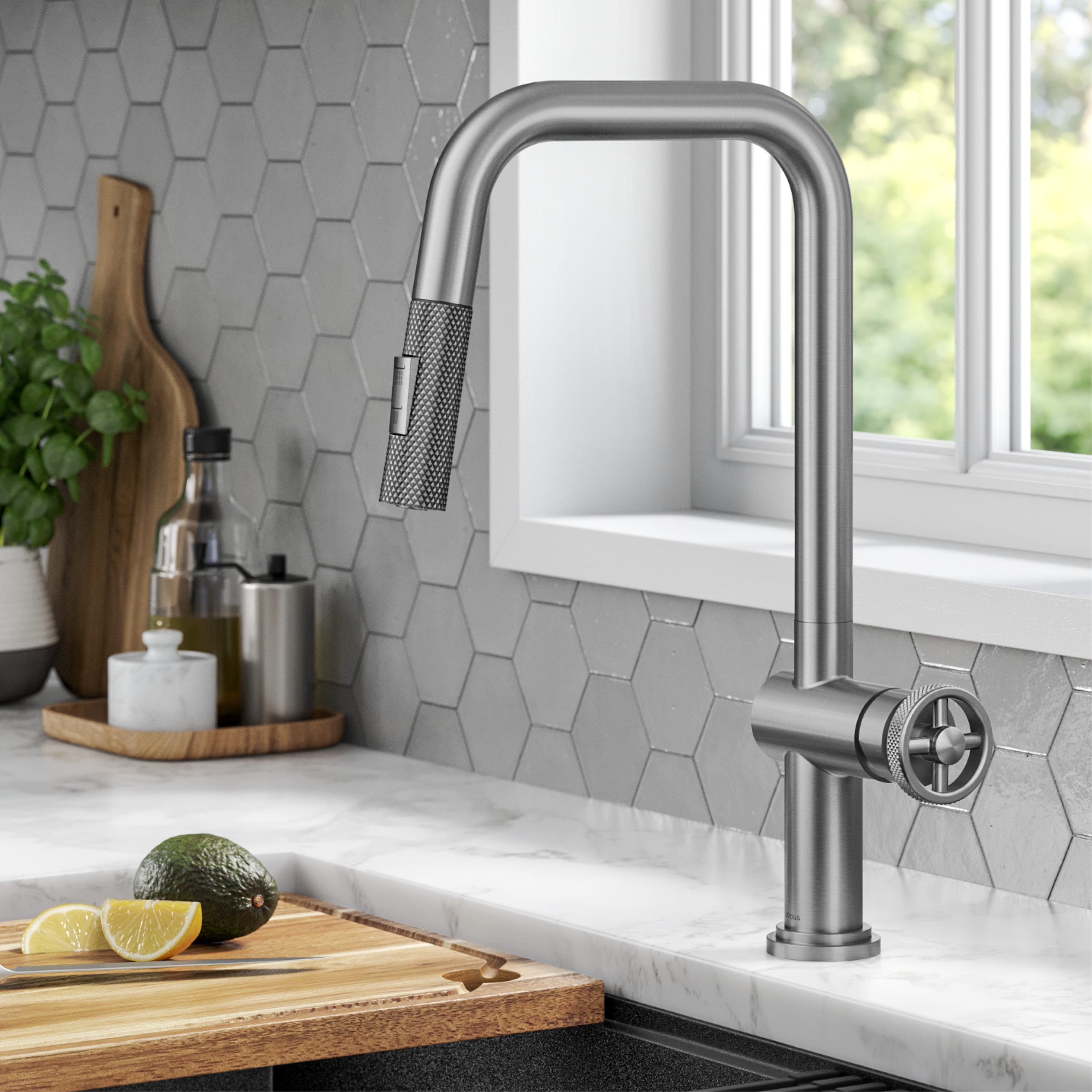 Kraus KPF-3126SFS Urbix Spot Free Stainless Steel Single Handle Deck-mount Pull-down Kitchen Faucet with Sprayer