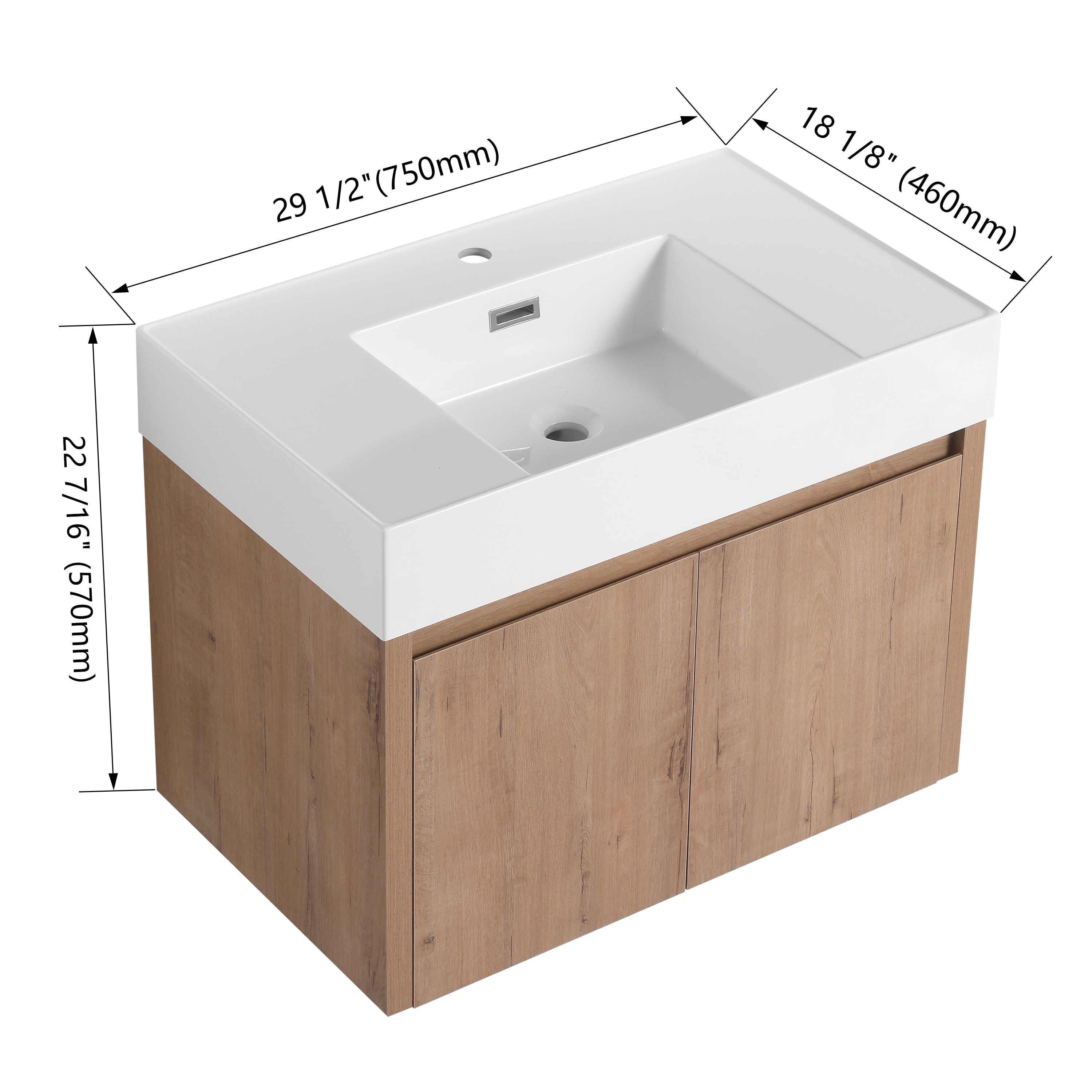 Forclover Floating Soft-Closing 30-in Imitative Oak Single Sink ...