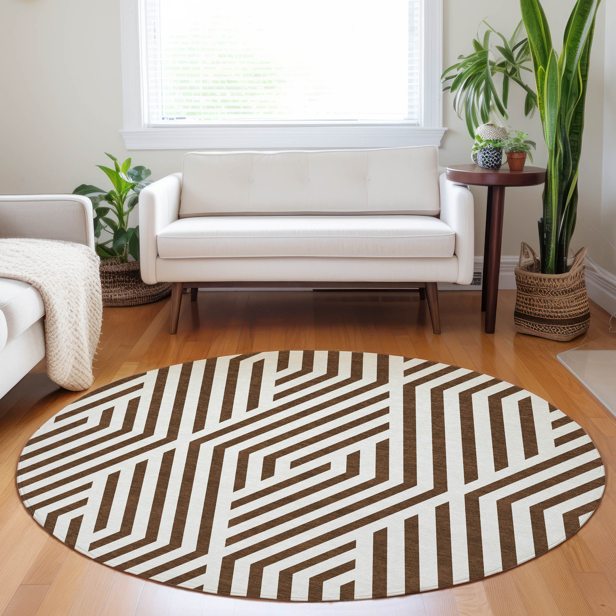 Addison Rugs ACN550BR8RO Chantille ACN550BR 8 x 8 (ft) Polyester Brown Round Indoor/Outdoor Geometric Mid-Century Modern Machine washable Area rug
