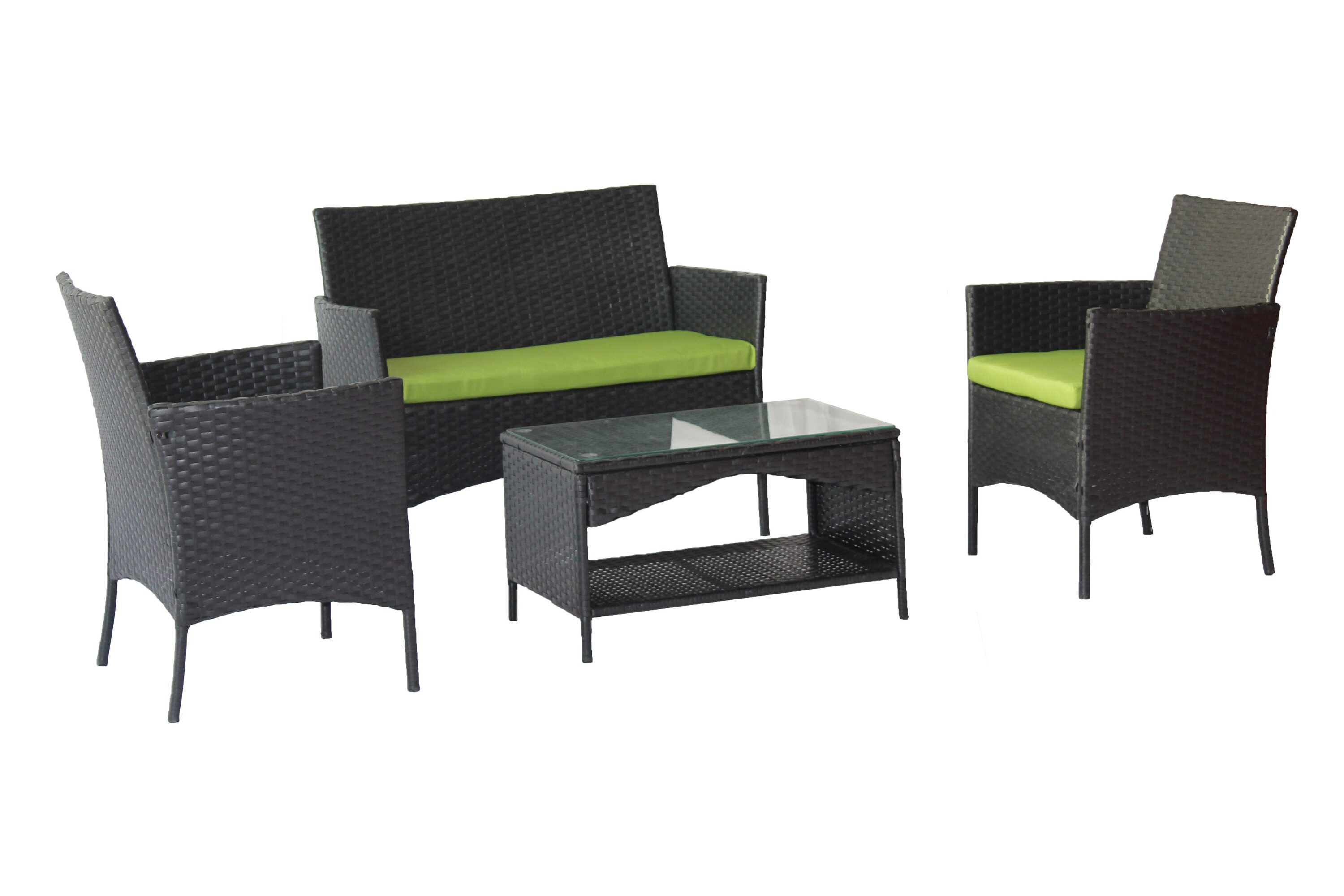 Flynama YC-V-01065 4-Piece Rattan Patio Conversation Set with Green Cushions