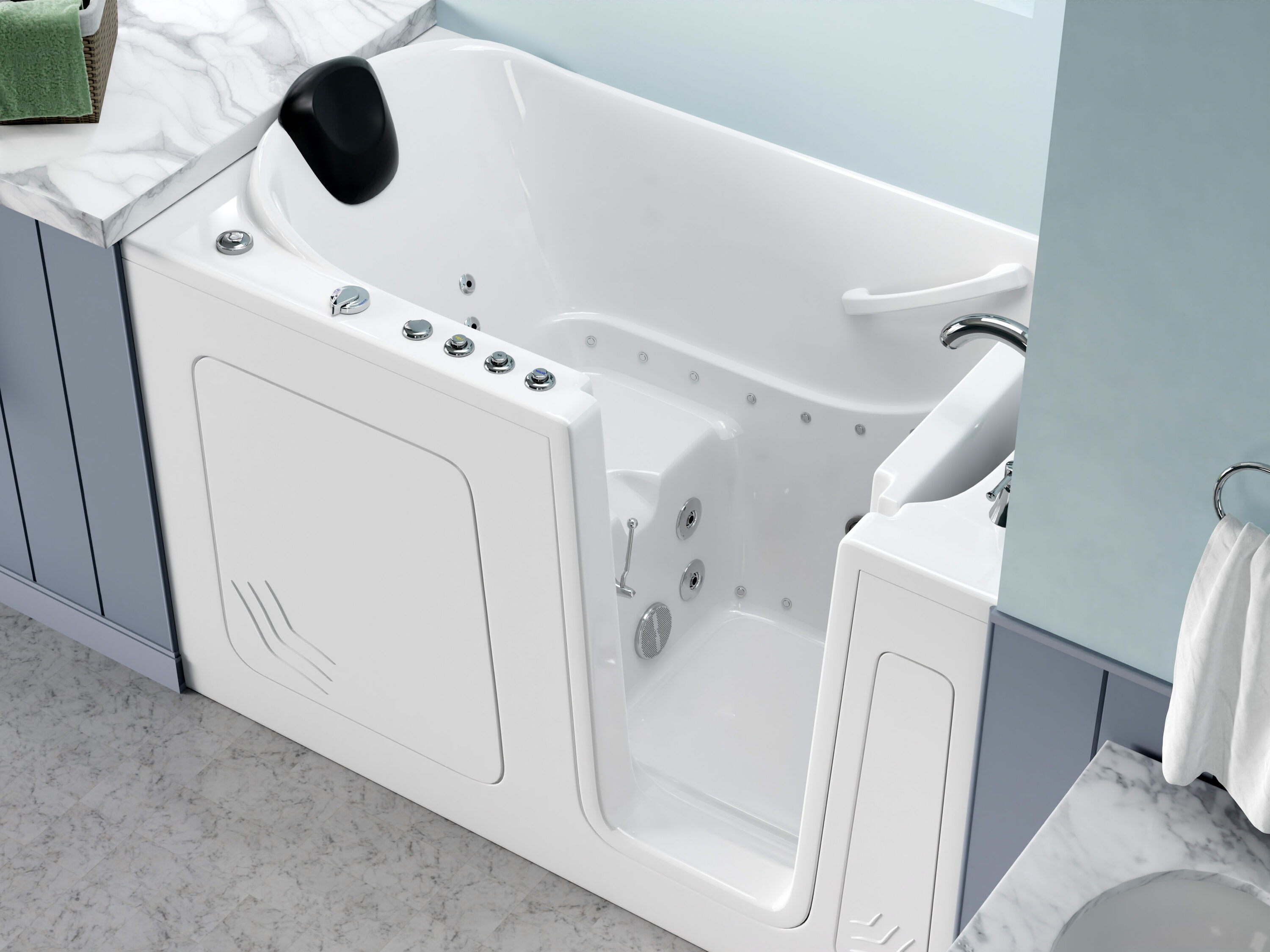 Acrylic 54 in. x 30 in. Left Hand Walk-In Air And Whirlpool Jets Hot Tub in  White With Quick Fill Faucet