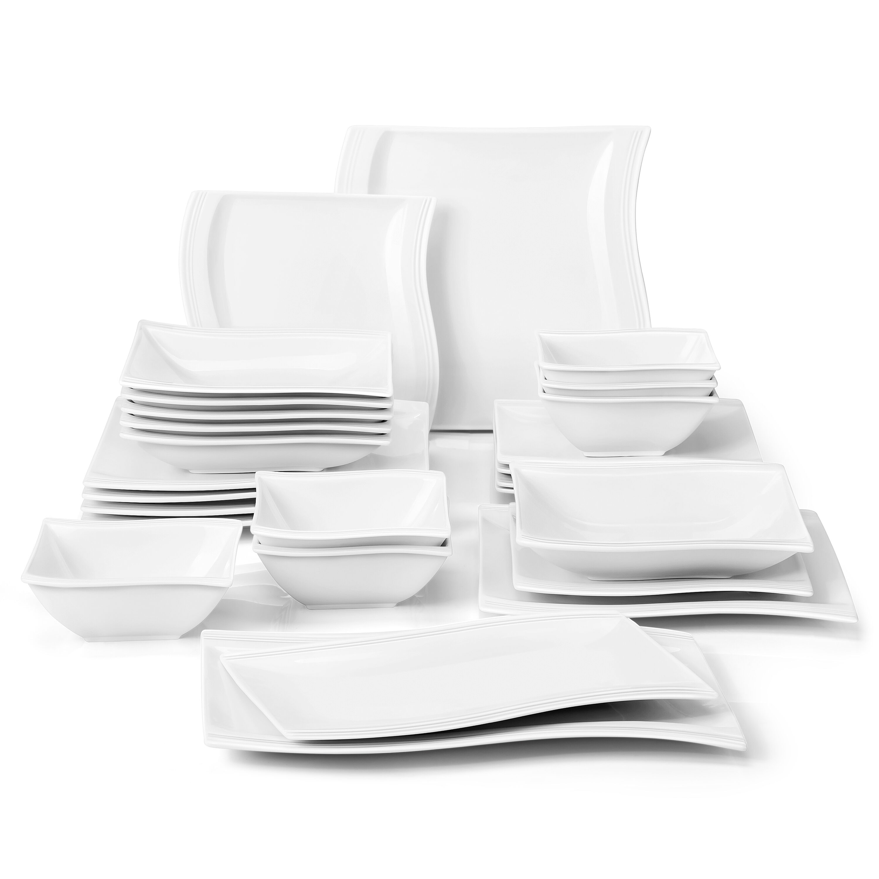 MALACASA 24-Piece White Porcelain Dinnerware in the Dinnerware
