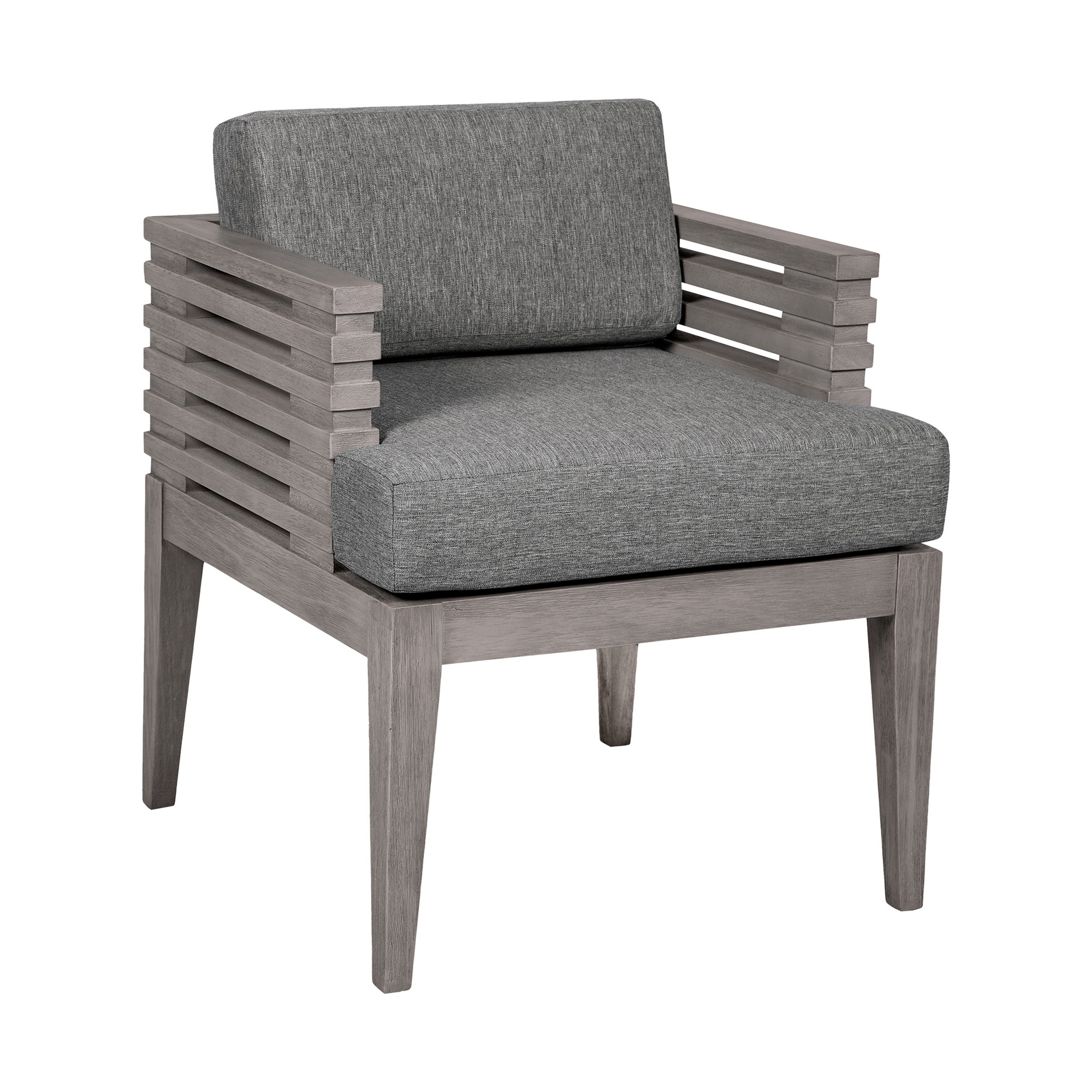 Gray Eucalyptus Wood Outdoor Dining Arm Chair with Cushions