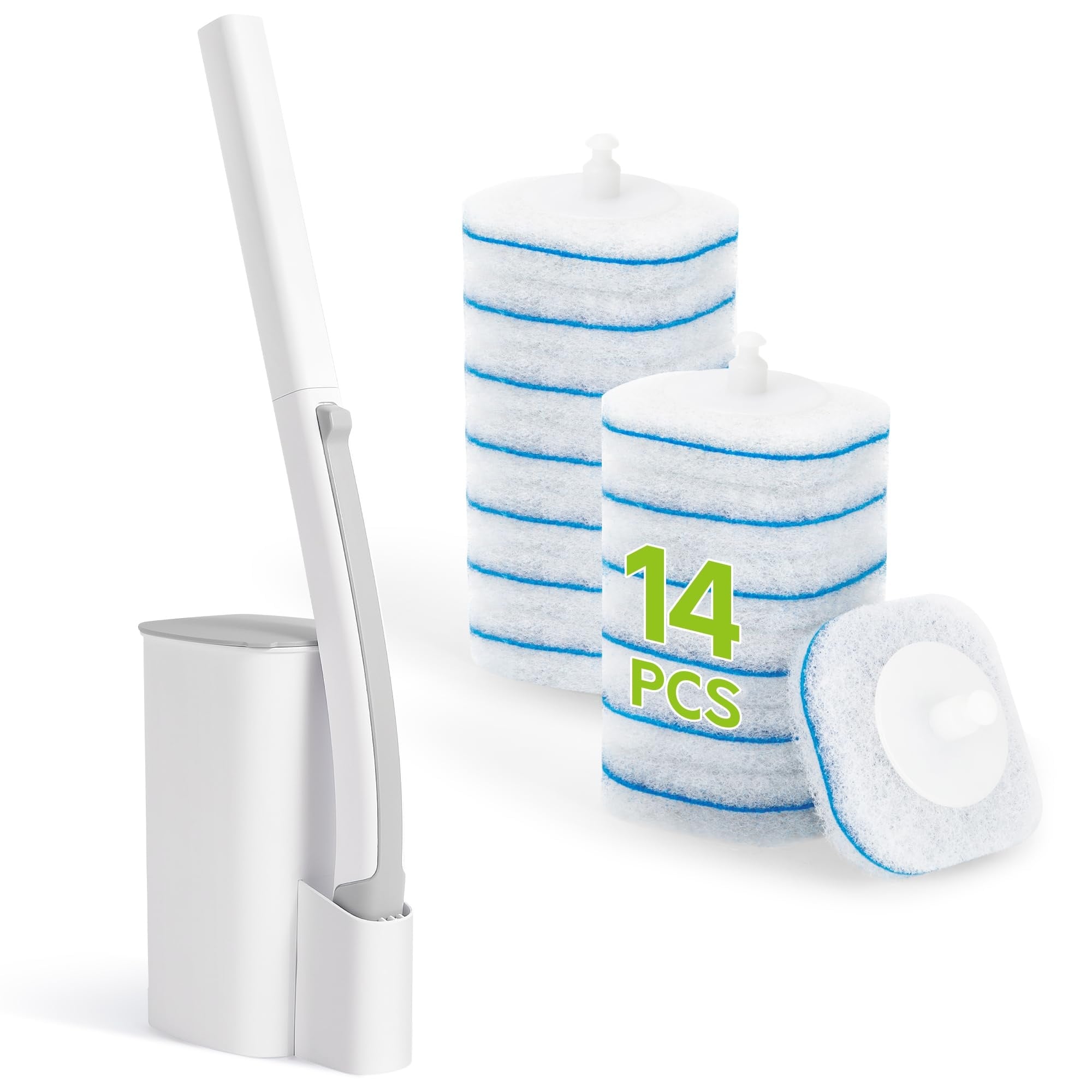 AOIZGMY - Toilet Bowl Cleaner Wand Kit with 14 Disposable Refills Extended Handle and Caddy Bath...