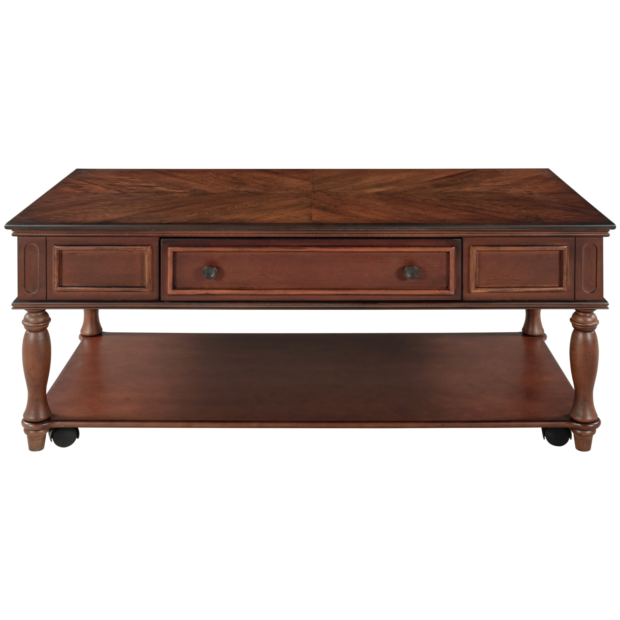 Clihome OTCH-281529-2AP 47in Coffee Table Brown Rubberwood MDF Midcentury Coffee Table with Storage