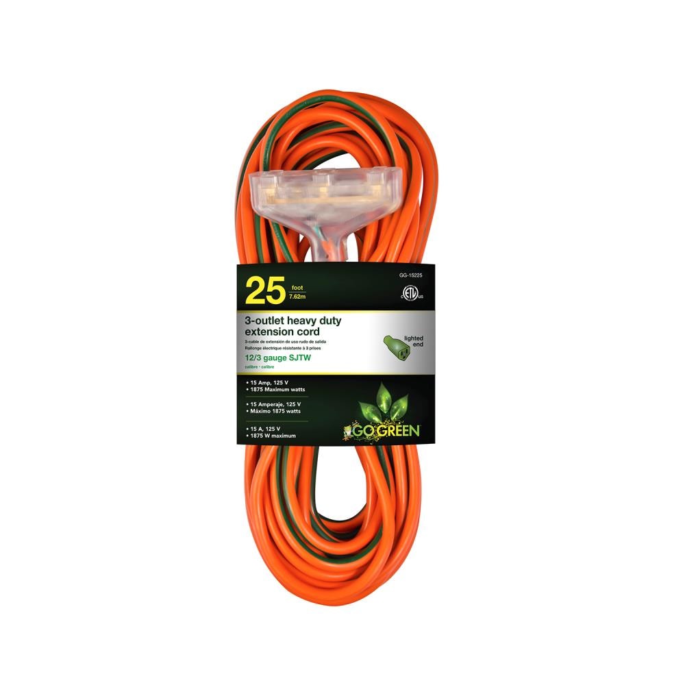 25 ft Extension cord 12//3  Lighted end  Orange  Indoor//Outdoor  ETL