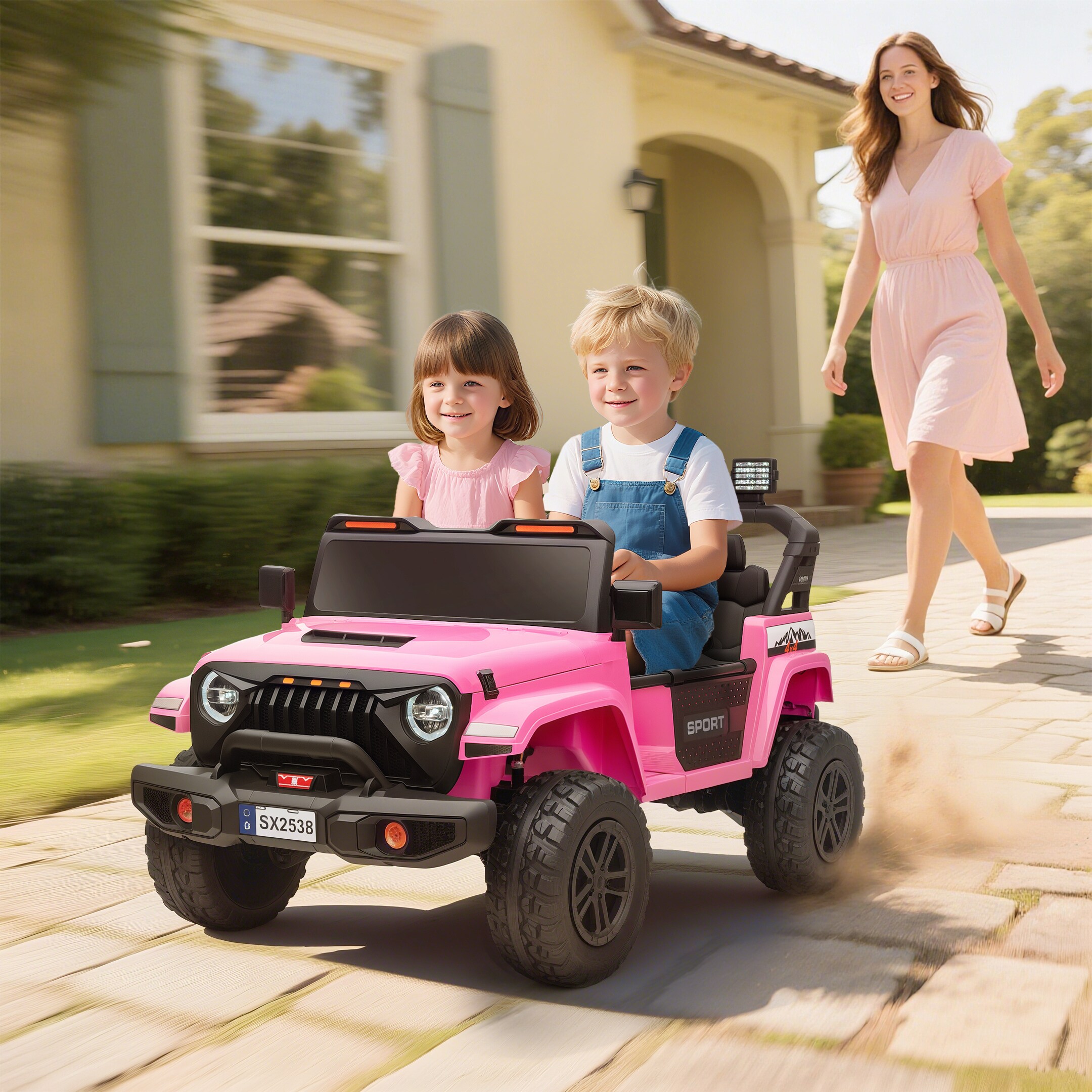 Qaba 24V Ride on Truck Car 2 Seater Kids Electric Car 4 Motors 5