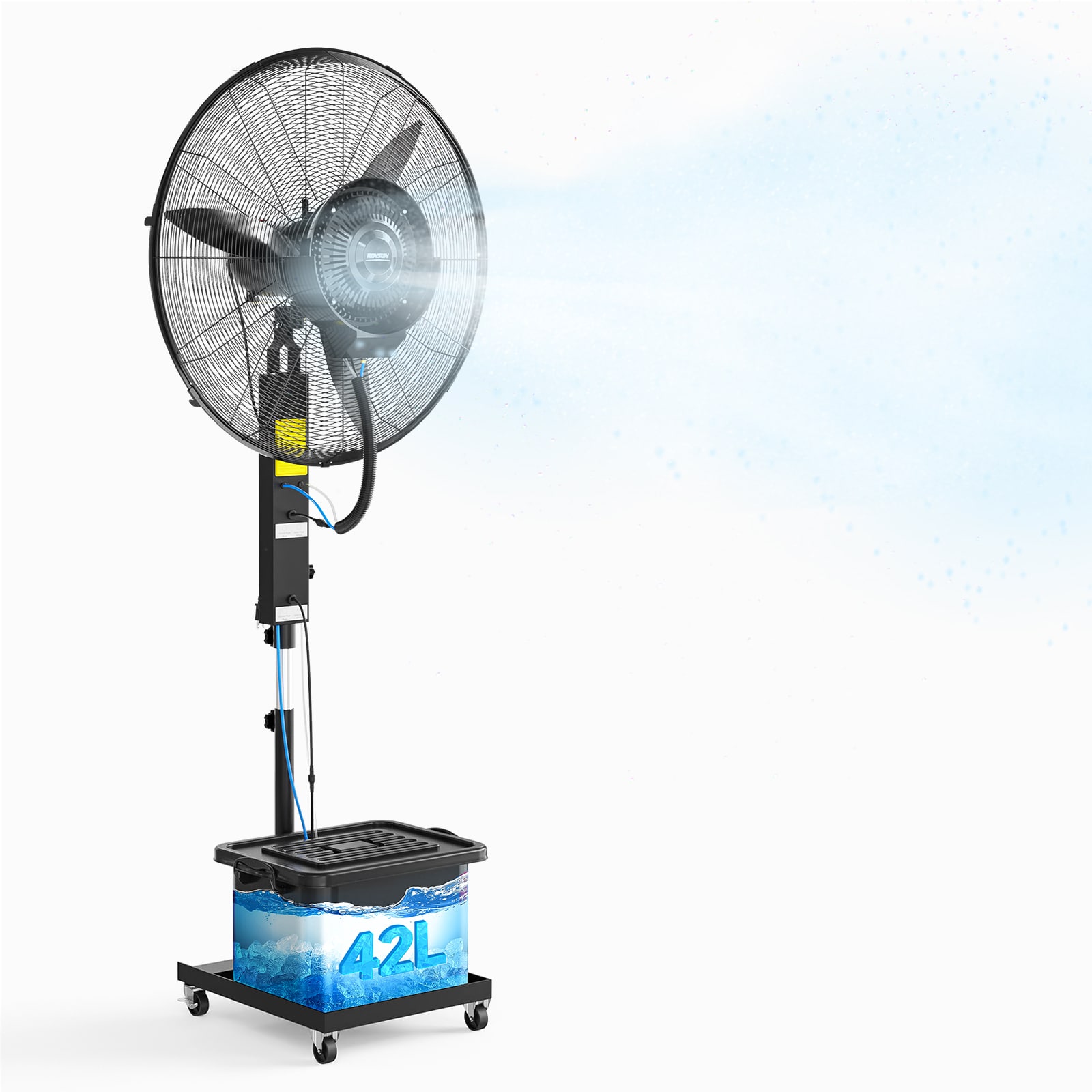 ROVSUN Portable Fan 30-in H with 3 Speed High Velocity and Max 8800CFM for Outdoor Patio and Greenhouse 60 Oscillation /Industrial Misting Fan with 42Gal Water Tank UL Certified