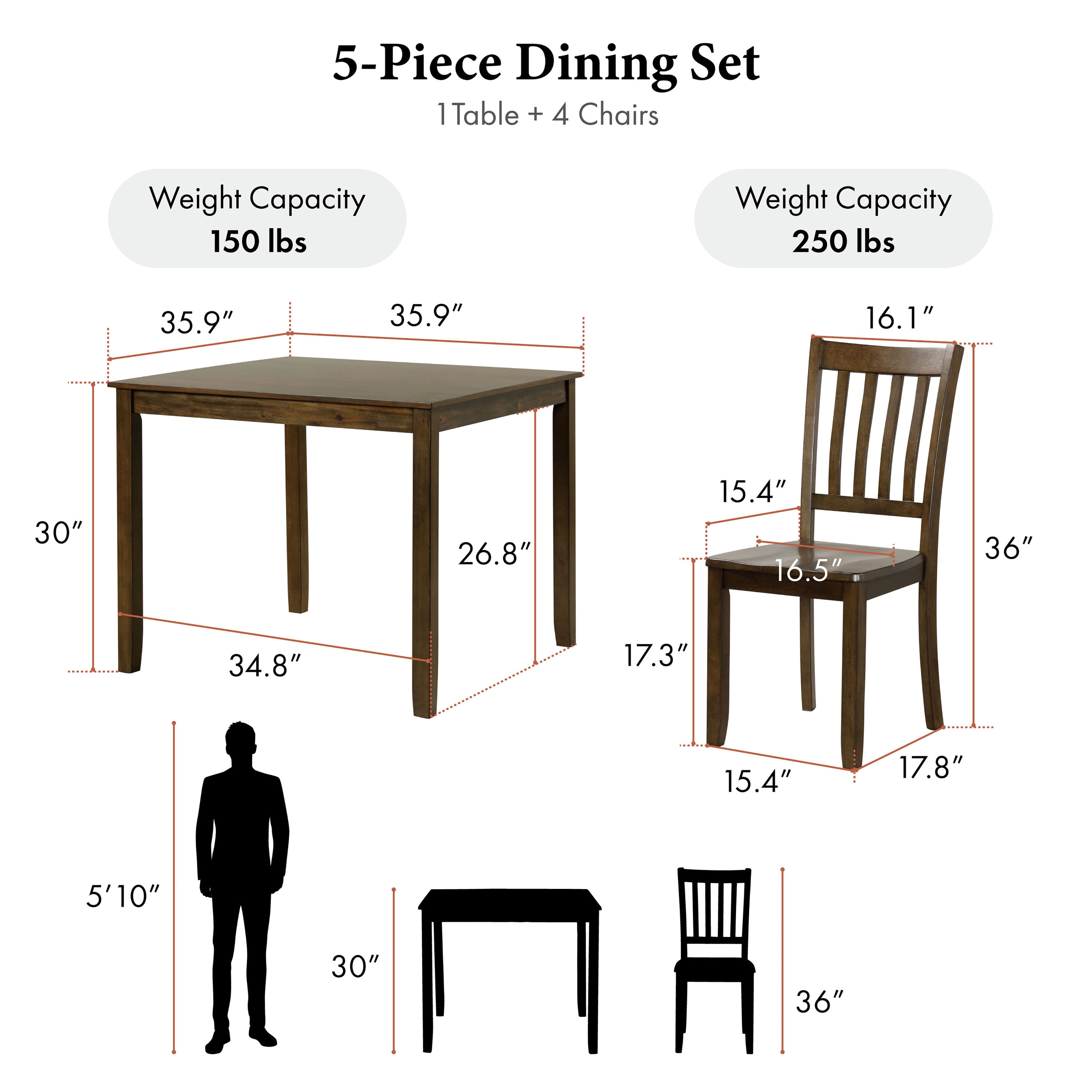 Furniture of America EC-3583WN-T-5PK Dining-Sets - View #3