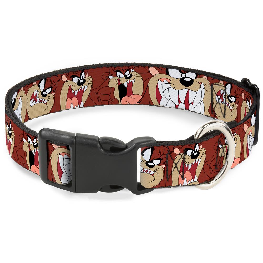 Buckle-Down CPC-WLTTZ001-M Tasmanian Devil Expressions Brown Black Dog Collar, Medium