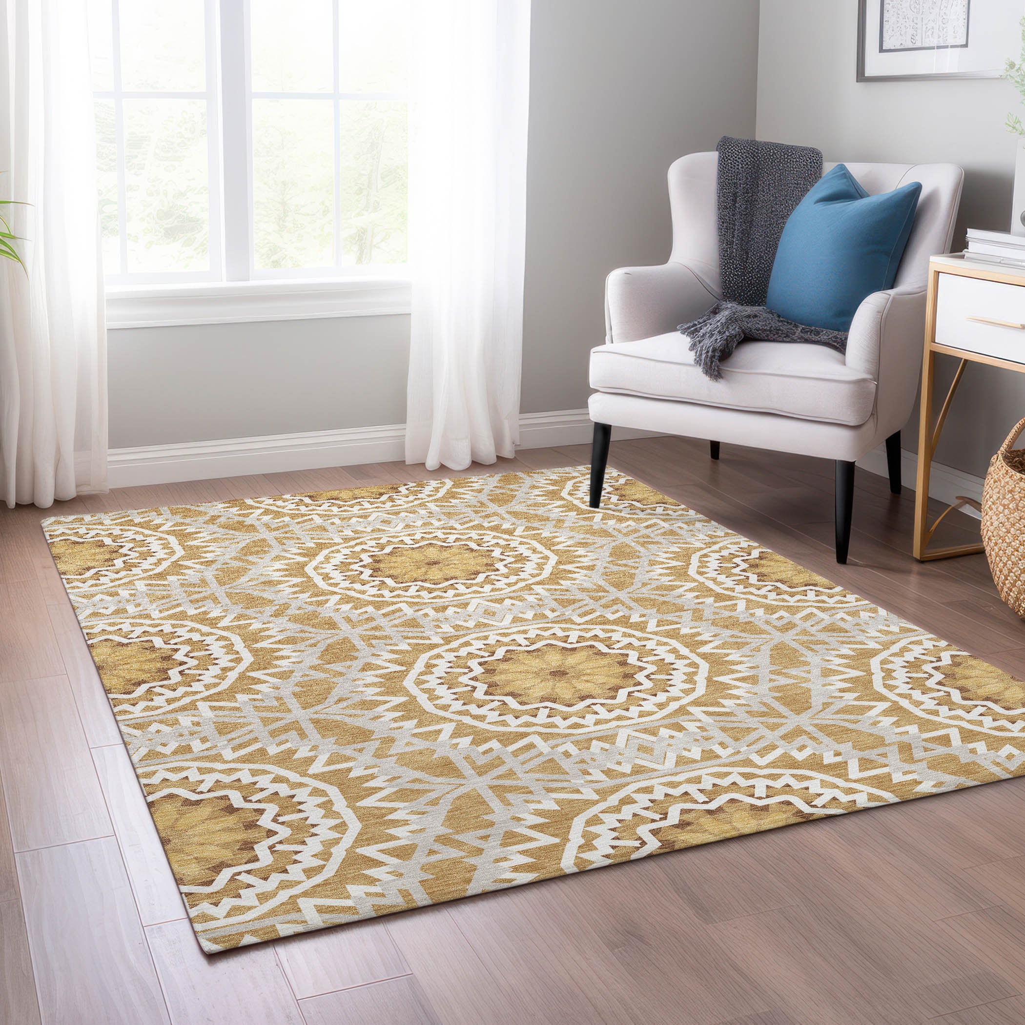 Addison Rugs ACN619GO3X5 Chantille ACN619GO 3 x 5 (ft) Polyester Gold Rectangular Indoor/Outdoor Abstract Machine washable Area rug