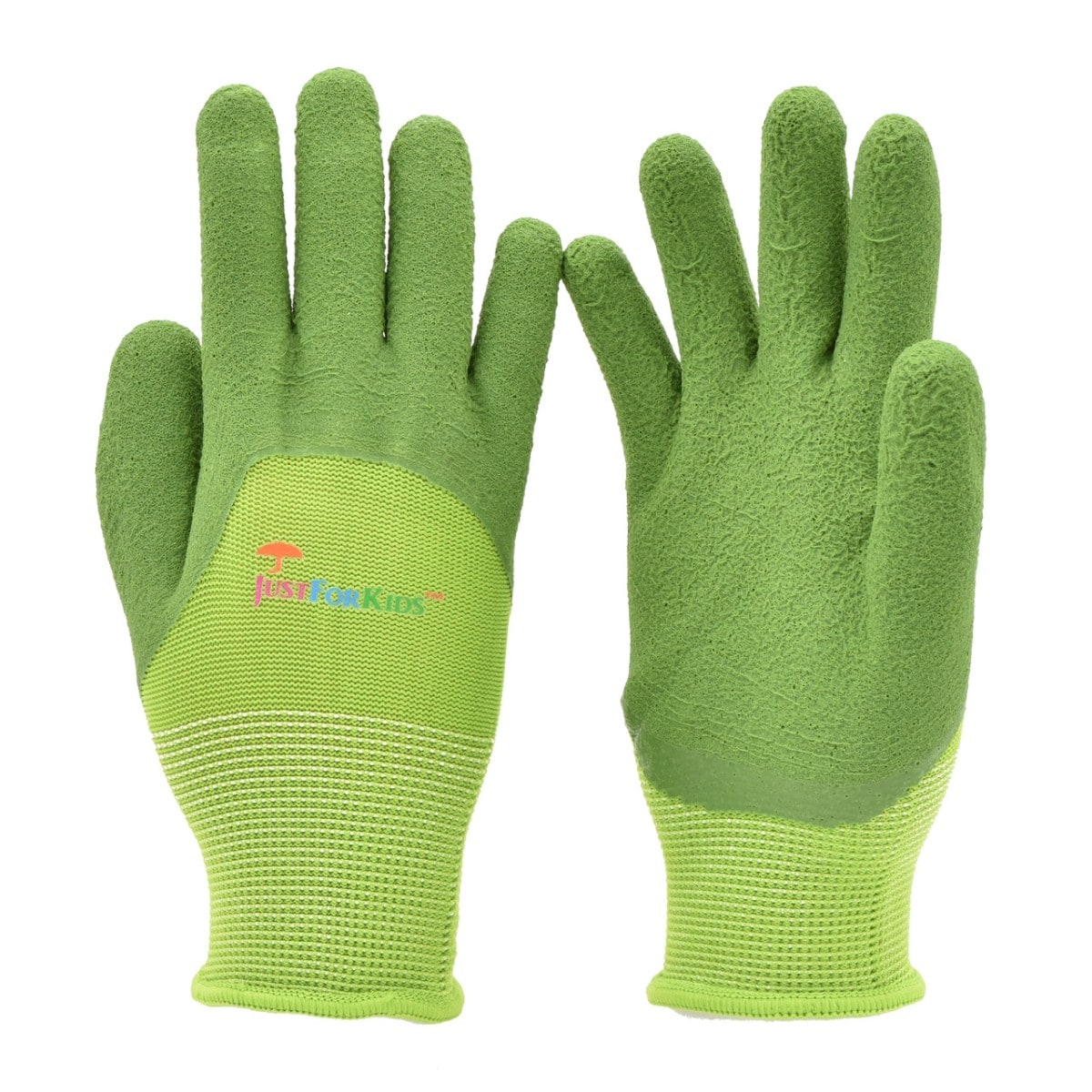 G & F Products Kids Garden Gloves Ages 4-9 3 Pairs - Micro-Foam Textured Coated Palm Non-Slip Grip Breathable Knit Back and Safety Cuff Light-Duty Gloves for Boys and Girls Green