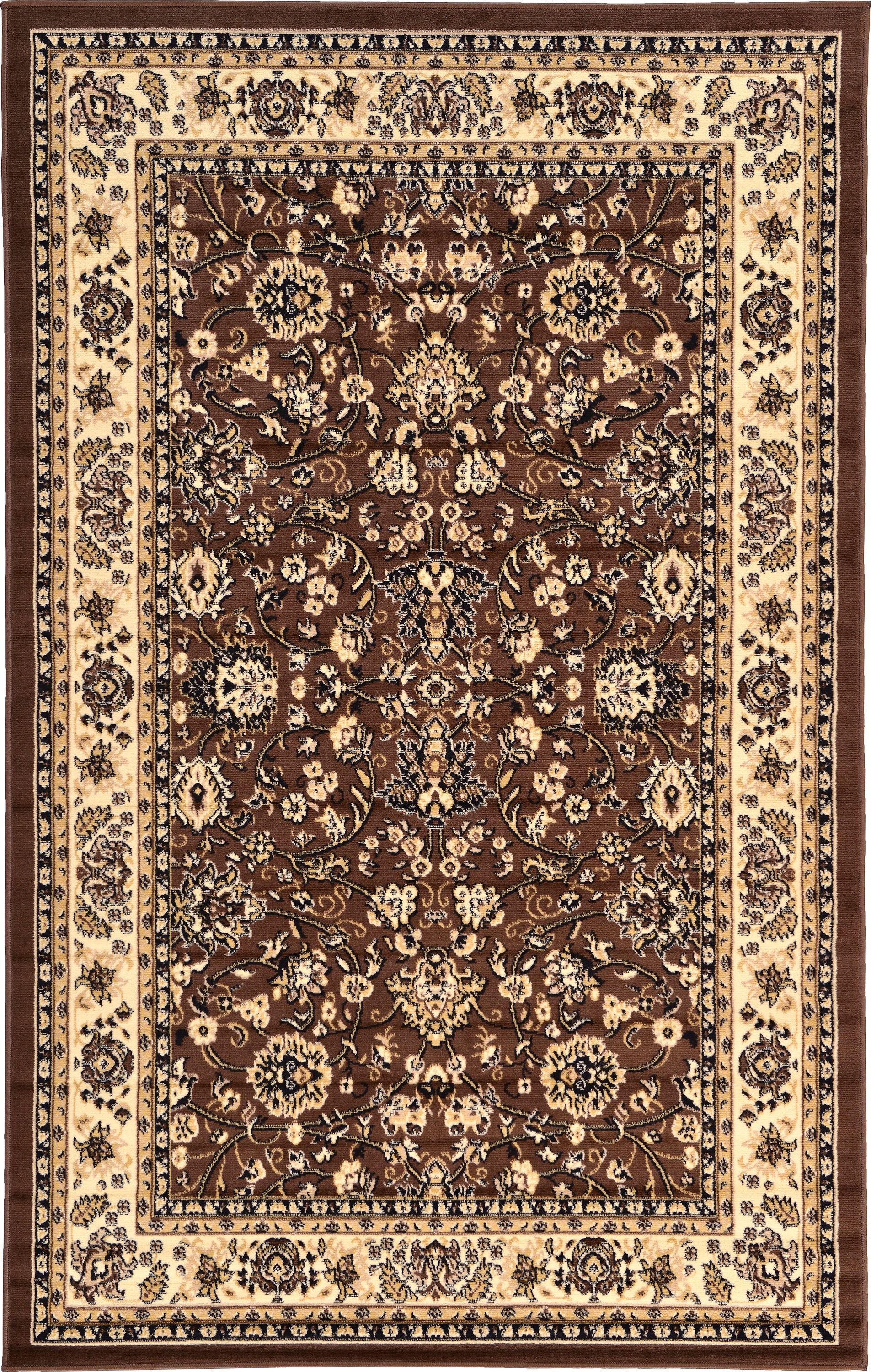Unique Loom 3119294 Washington Sialk Hill 5 x 8 (ft) Loomed Polypropylene Brown/Ivory Rectangular Indoor Floral/Botanical Area rug