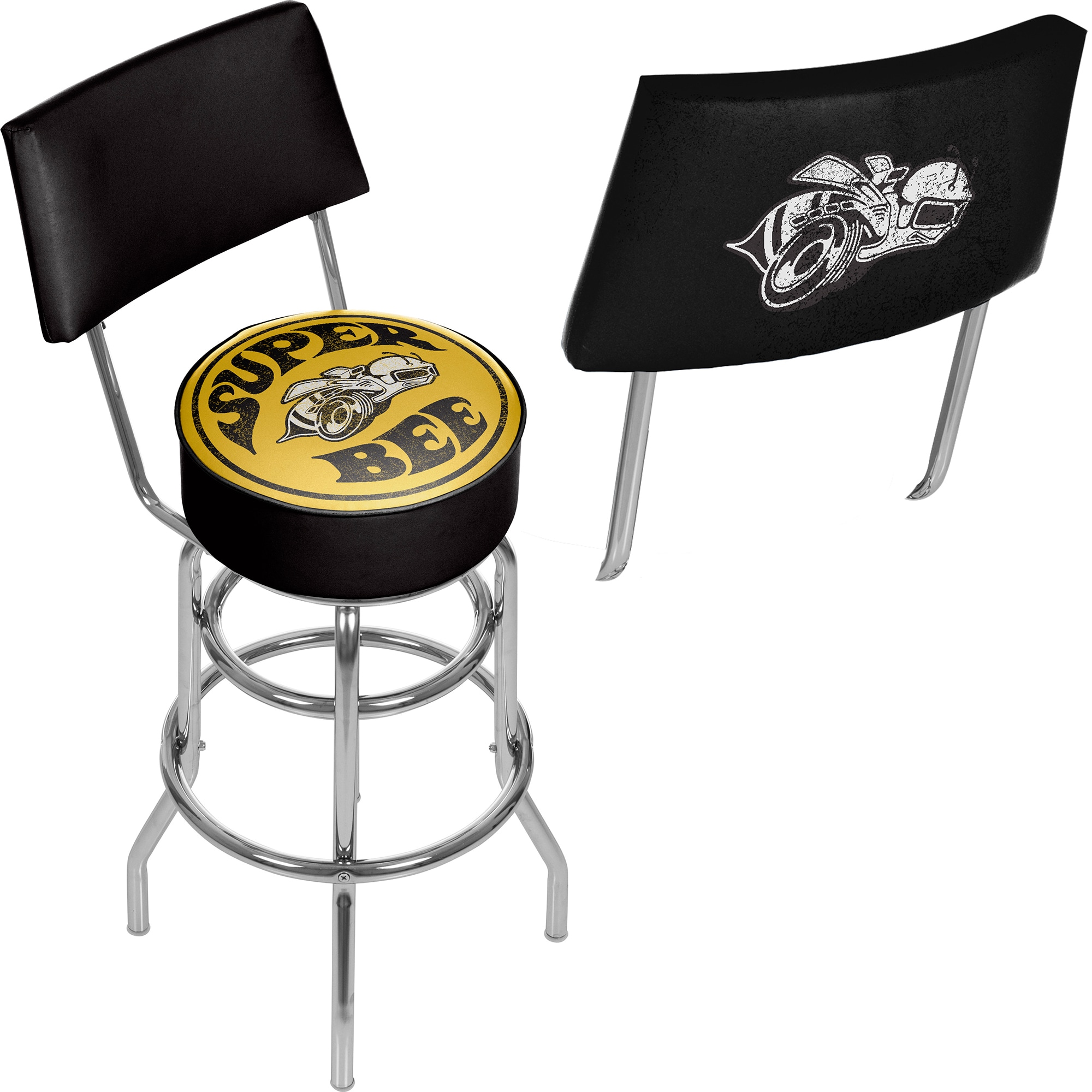 Trademark Gameroom DGE1100-BEE Bar Stools with Backs Chrome 5-in H Bar height Swivel Metal Bar Stool Back