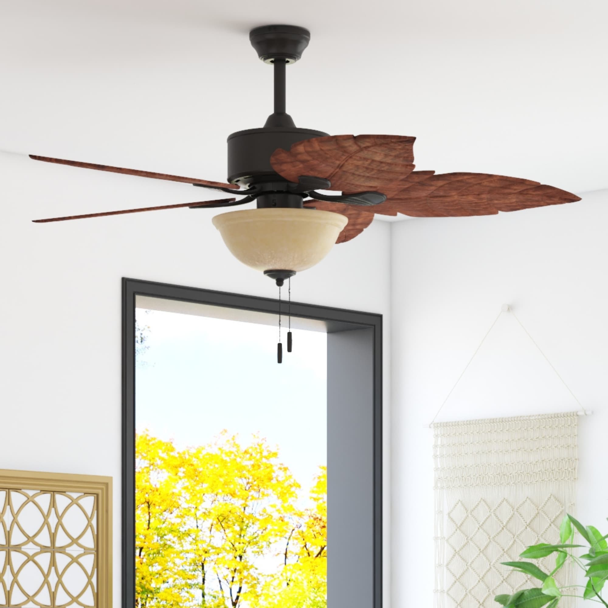 Harbor Breeze 40829 St Kitts 52-in Outdoor Oil Rubbed Bronze with Walnut Blades Ceiling Fan With Light ( 5 -Blade )