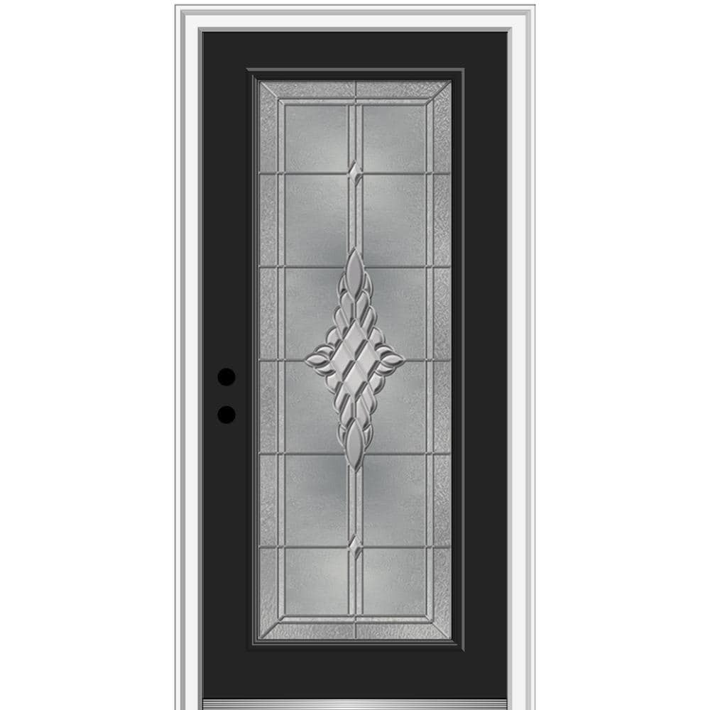 MMI DOOR ZZ3667154R 32-in x 80-in x 4-9/16-in Fiberglass Full lite Right-hand inswing Black Painted Prehung Front Door with Brickmould Insulating core