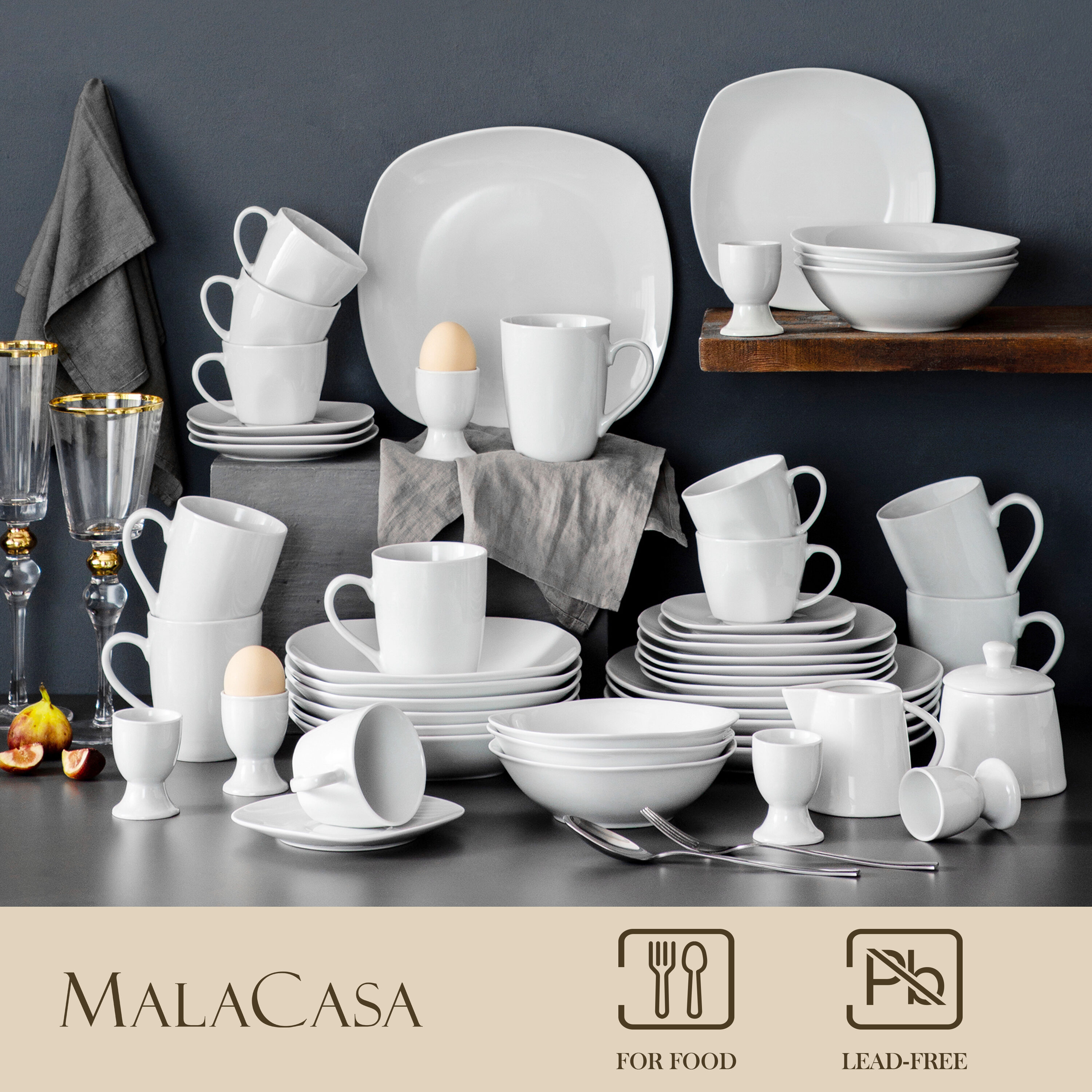 MALACASA 28-Piece White Porcelain Dinnerware in the Dinnerware