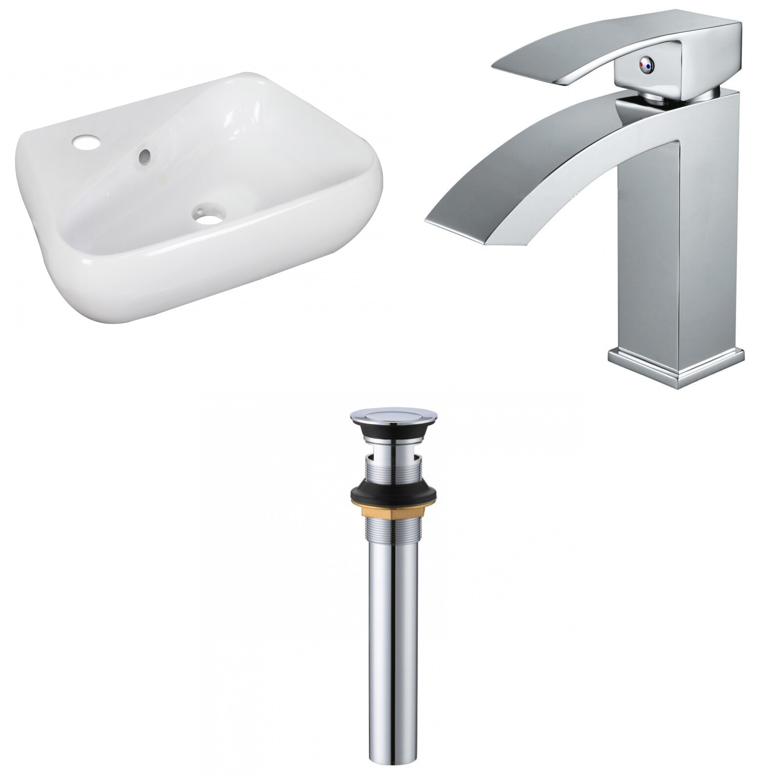 American Imaginations AI-34274 White/Enamel Glaze Ceramic Vessel Irregular Transitional Bathroom Sink with Faucet (Drain Included) (11-in x 17.5-in)