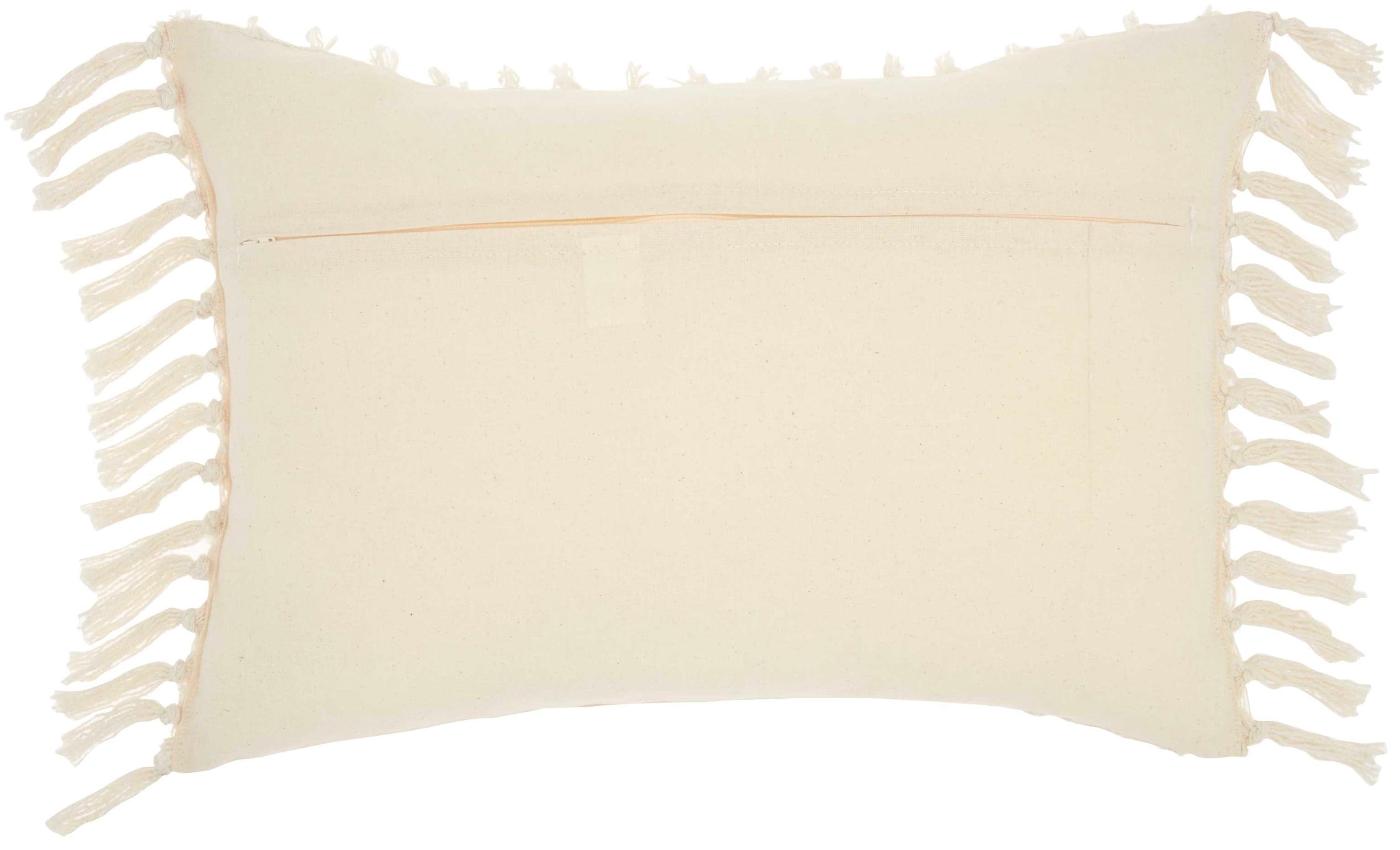 Cream Cotton Fringed 14" x 20" Throw Pillow