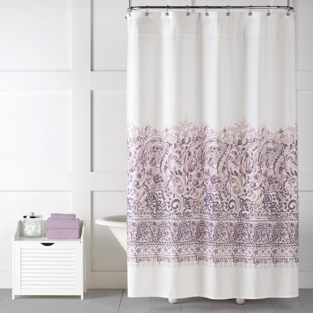 Purple Patterned Shower Curtain, Grey And Purple Flower Shower Curtain