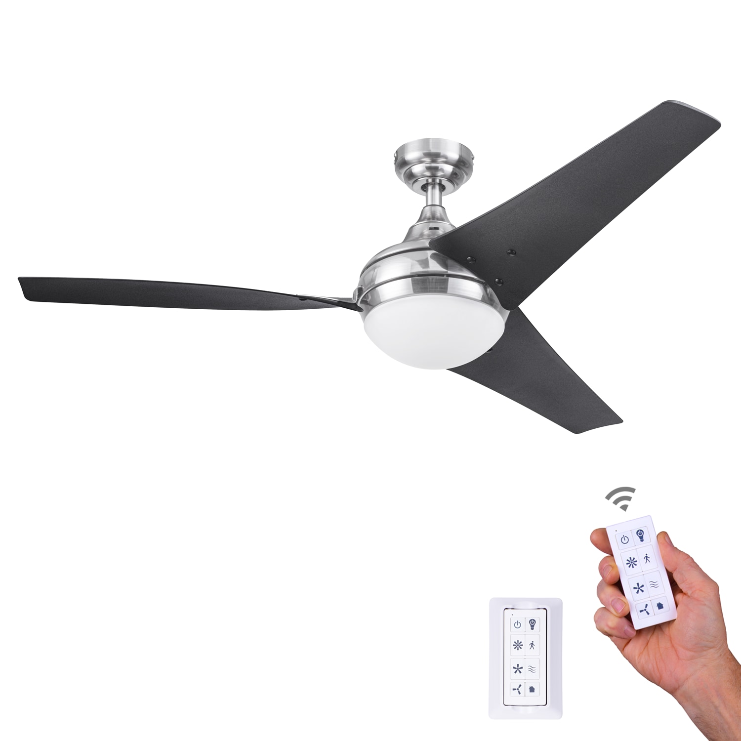 Honeywell Neyo 52-in Brushed Nickel LED Indoor Downrod or Flush Mount Ceiling  Fan with Light Remote (3-Blade) in the Ceiling Fans department at