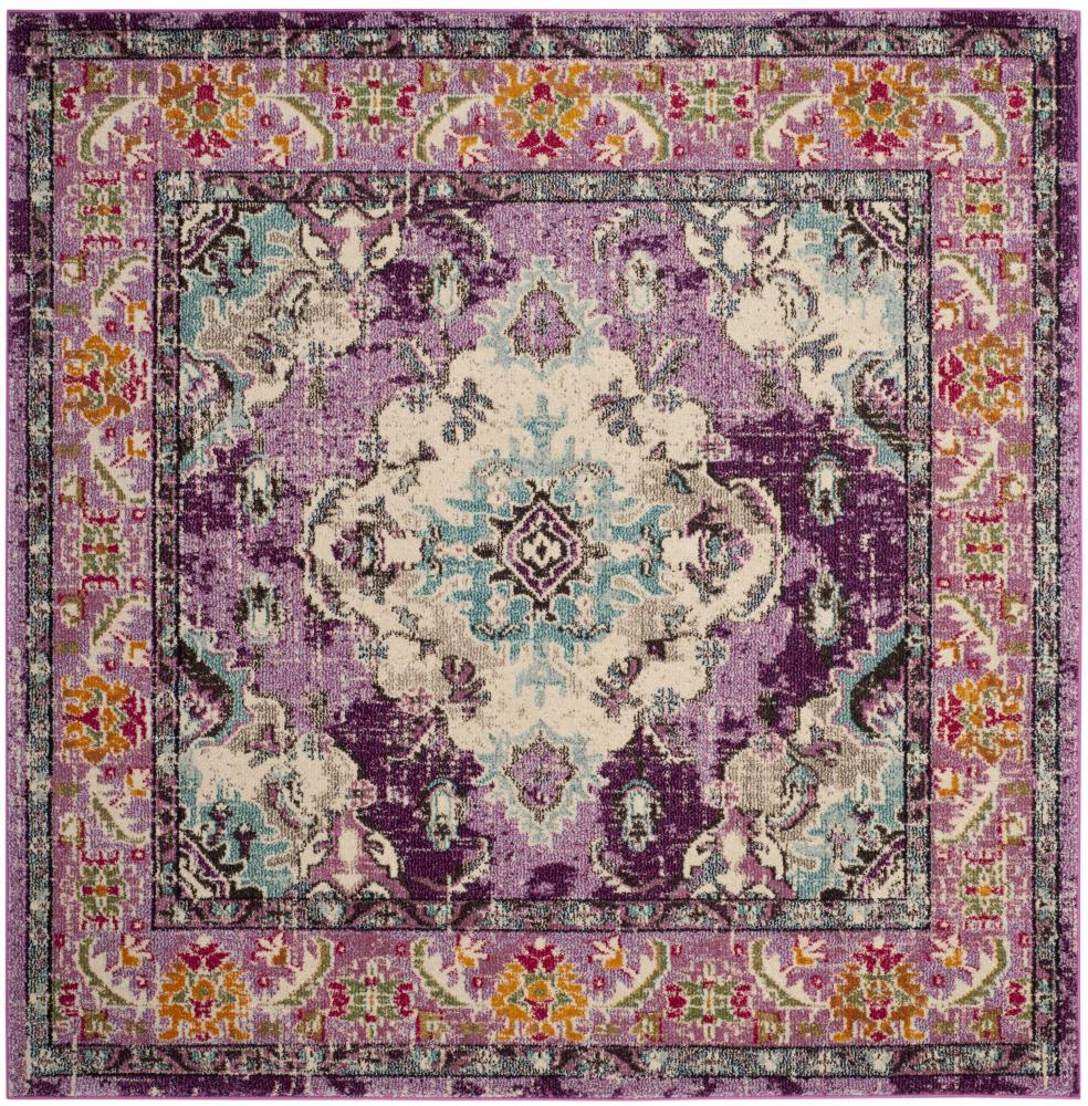Safavieh MNC243L-5SQ Monaco Mahal 5 x 5 (ft) Loomed Polypropylene Violet/Light Blue Square Indoor Distressed/Overdyed Oriental Area rug