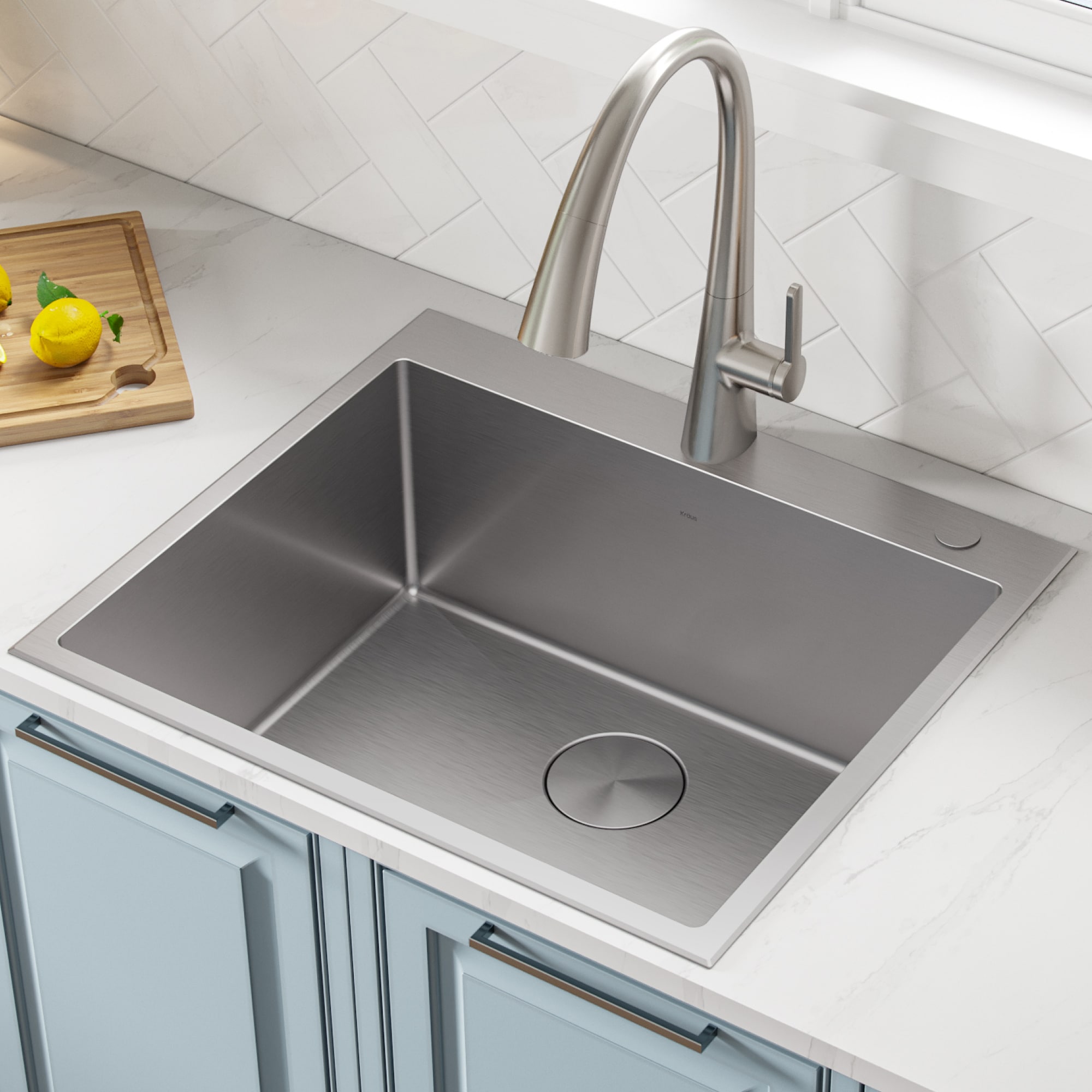 Kraus Standart PRO Dual-mount 25-in x 22-in Stainless Steel Single Bowl 2- Hole Kitchen Sink in the Kitchen Sinks department at