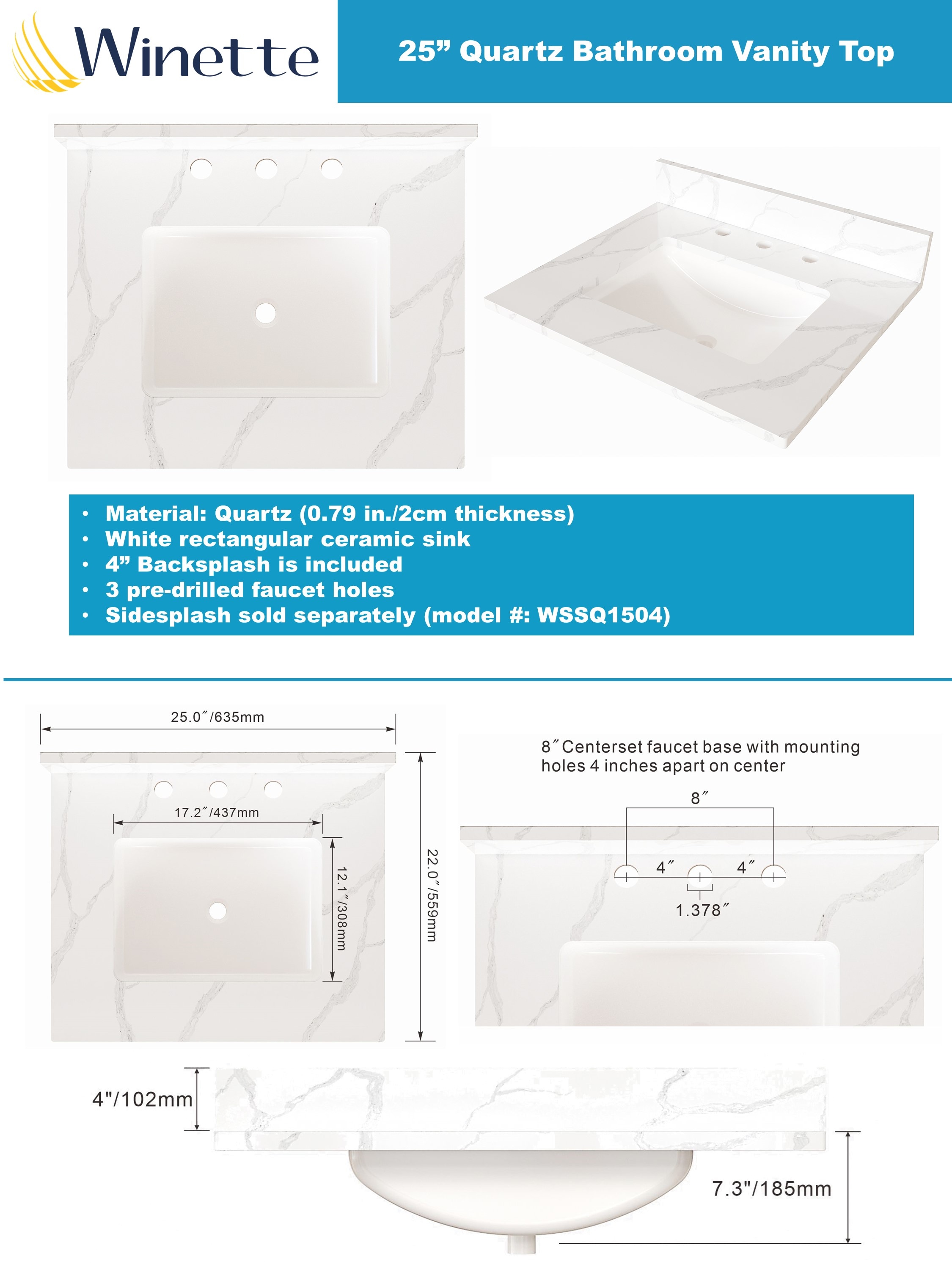 Winette WVTQ1504-25 Vanity-Tops - View #2