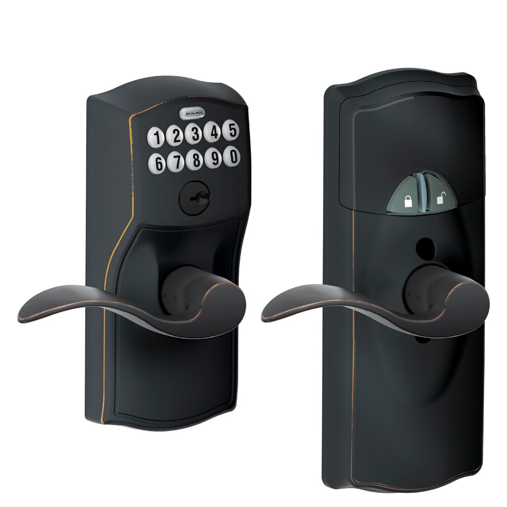 Schlage FE599IR CAM 716 ACC FE599 Cam Iris Camelot Aged Bronze Single Cylinder Electronic Handle with Lighted Keypad