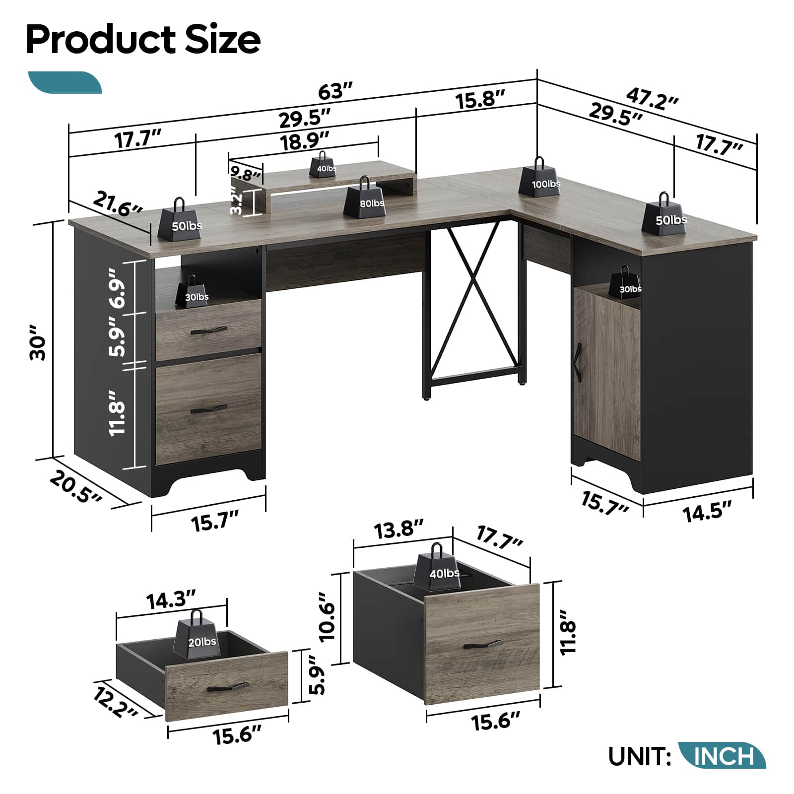 Bestier LOW-H104815R-GRW desks - View #4