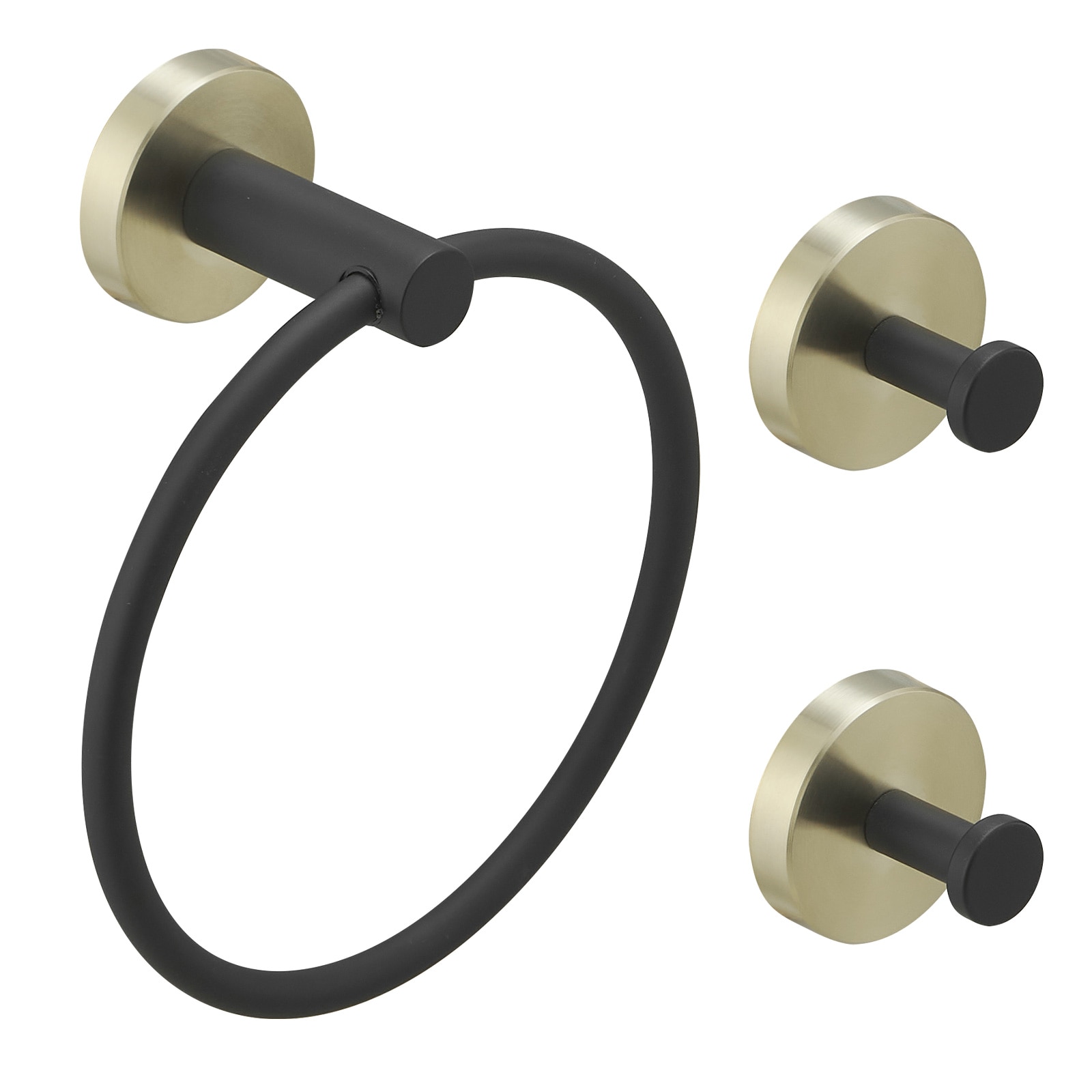 BWE A-91063-GBK 3 -Piece Opulent Noir Black and Gold Decorative Bathroom Hardware Set Towel Ring ,Robe Hook Included