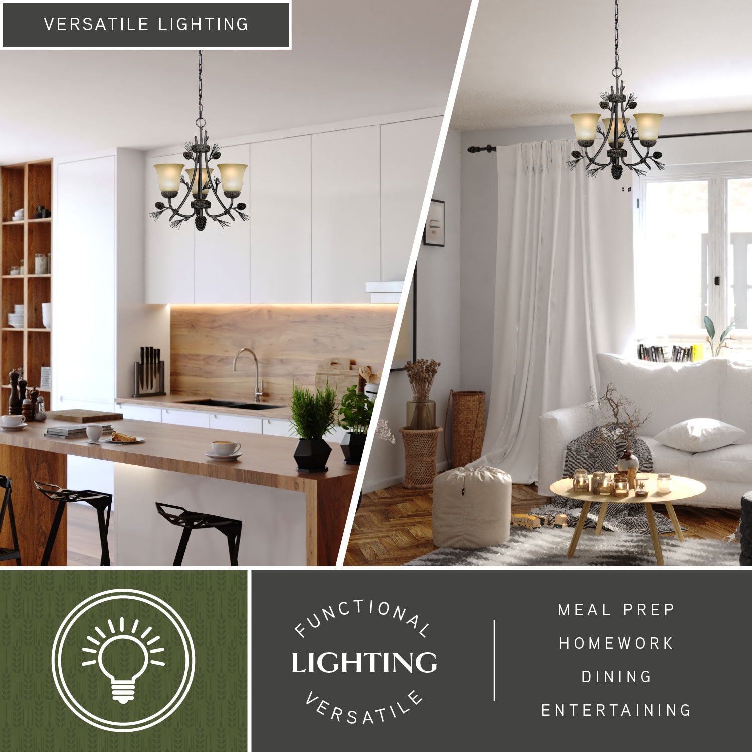 Sierra Mini 3-Light Chandelier in Black Walnut with Frosted Glass