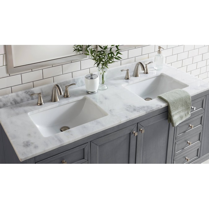 Allen Roth 61 In Shadow Storm Natural, 61 Inch Vanity Top Double Bowl Sink Left Side
