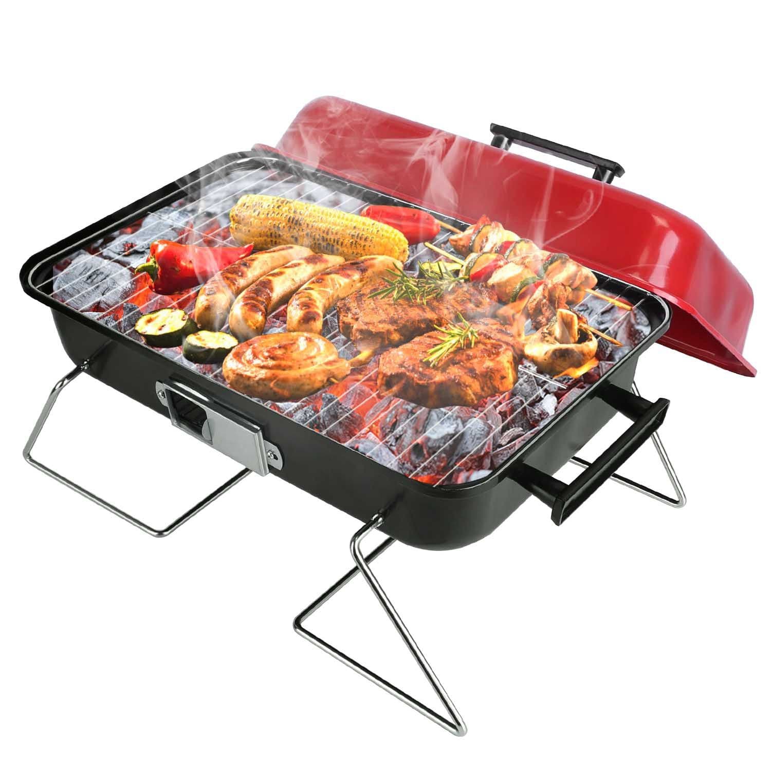 Angel Sar Portable Folding Charcoal BBQ Smoker Grill with Lid Air Vents for Outdoor Camping Beach Backyard Picnics