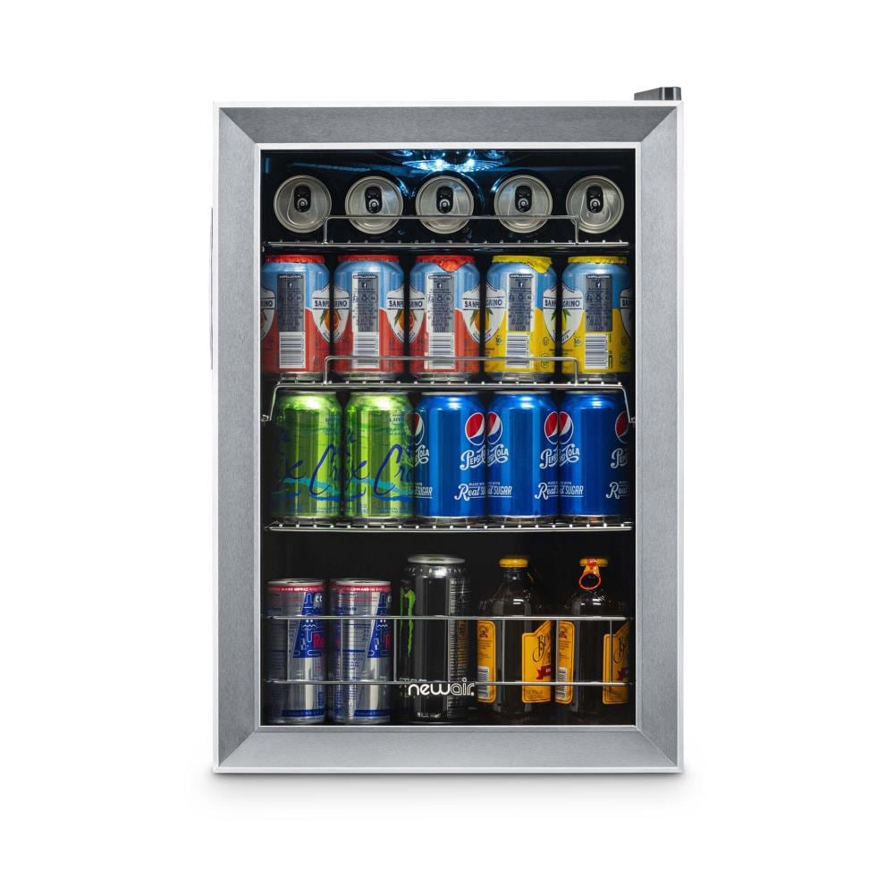 NewAir 100 Can Beverage Fridge with Glass Door - Stainless Steel