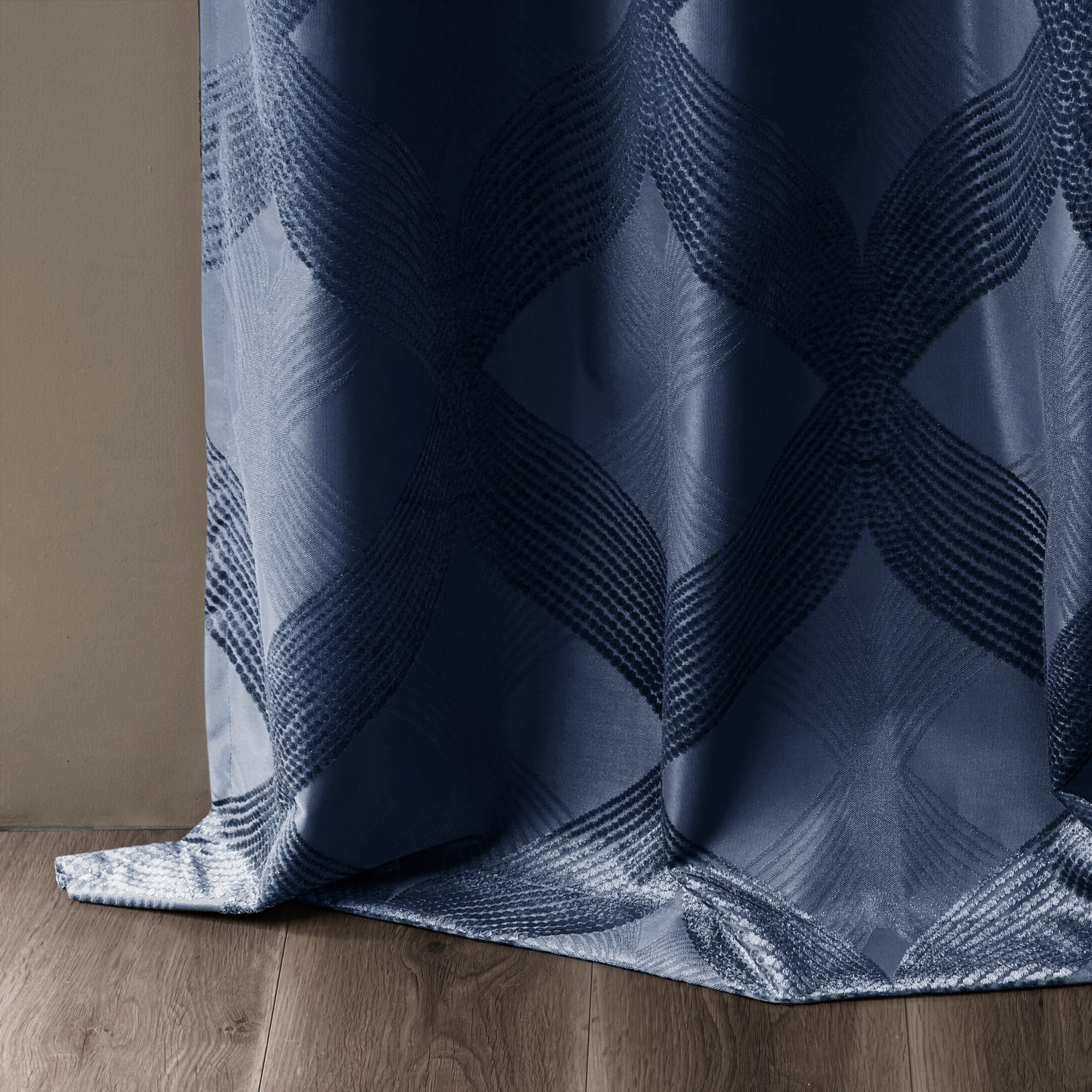 Navy Ogee Knitted Jacquard Blackout Curtain Panel