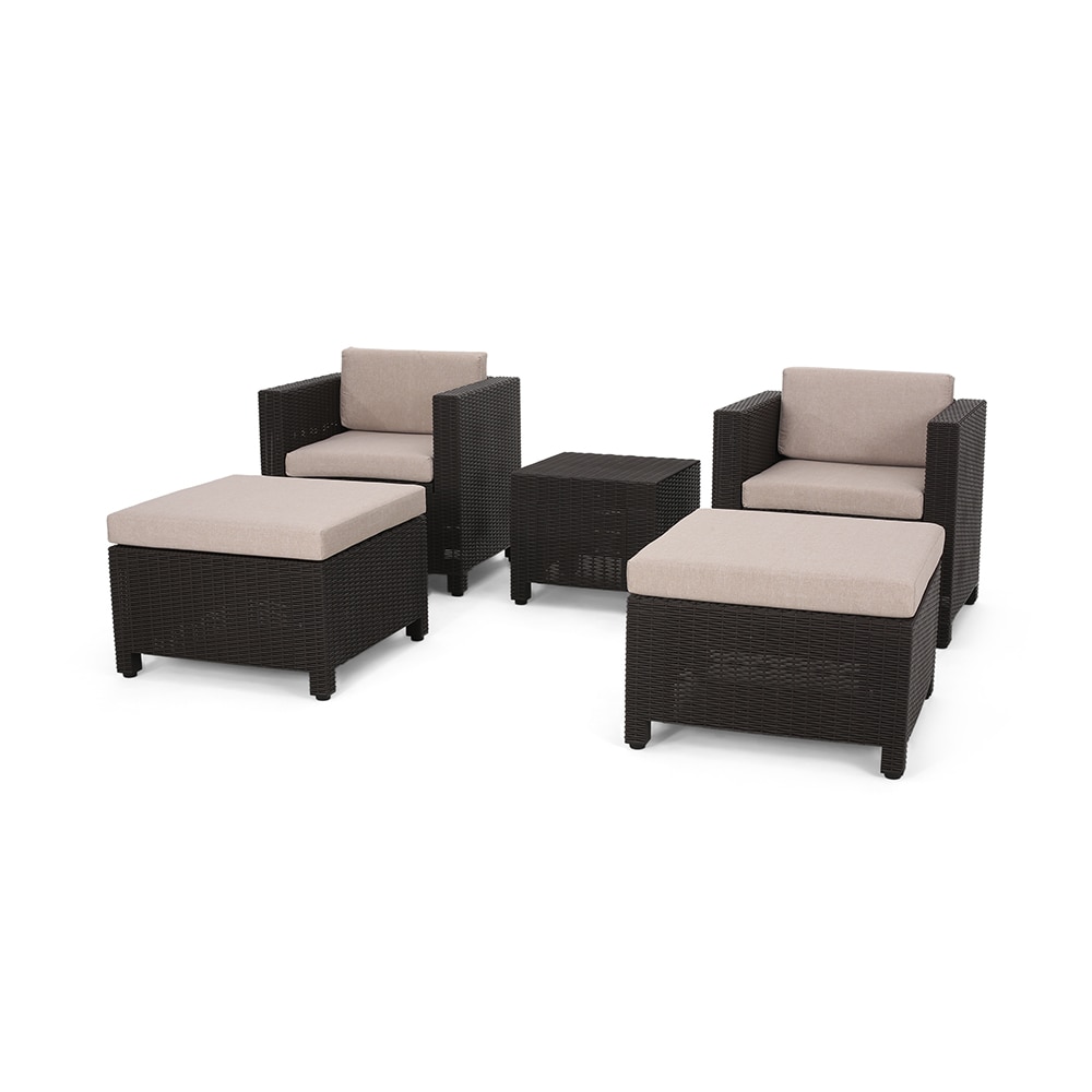 Topcraft PBS003BR 5-Piece Rattan Patio Conversation Set with Tan Cushions