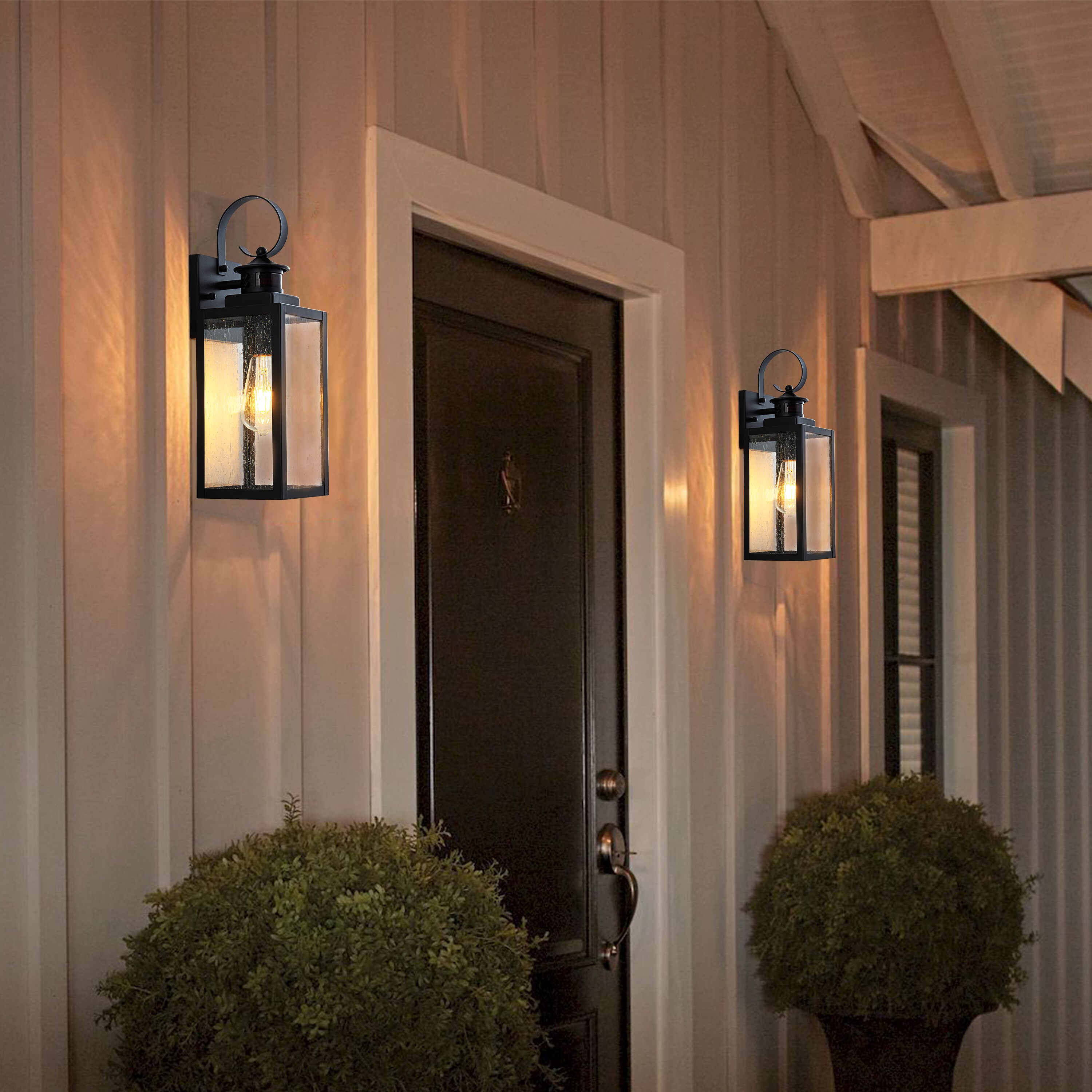 Matte Black Motion Sensor Outdoor Wall Lantern with Clear Glass