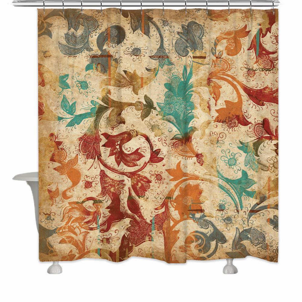 Laural Home FSII72SC 71.0-in W x 72-in L Jewel Tone Scroll Floral Polyester Shower curtain