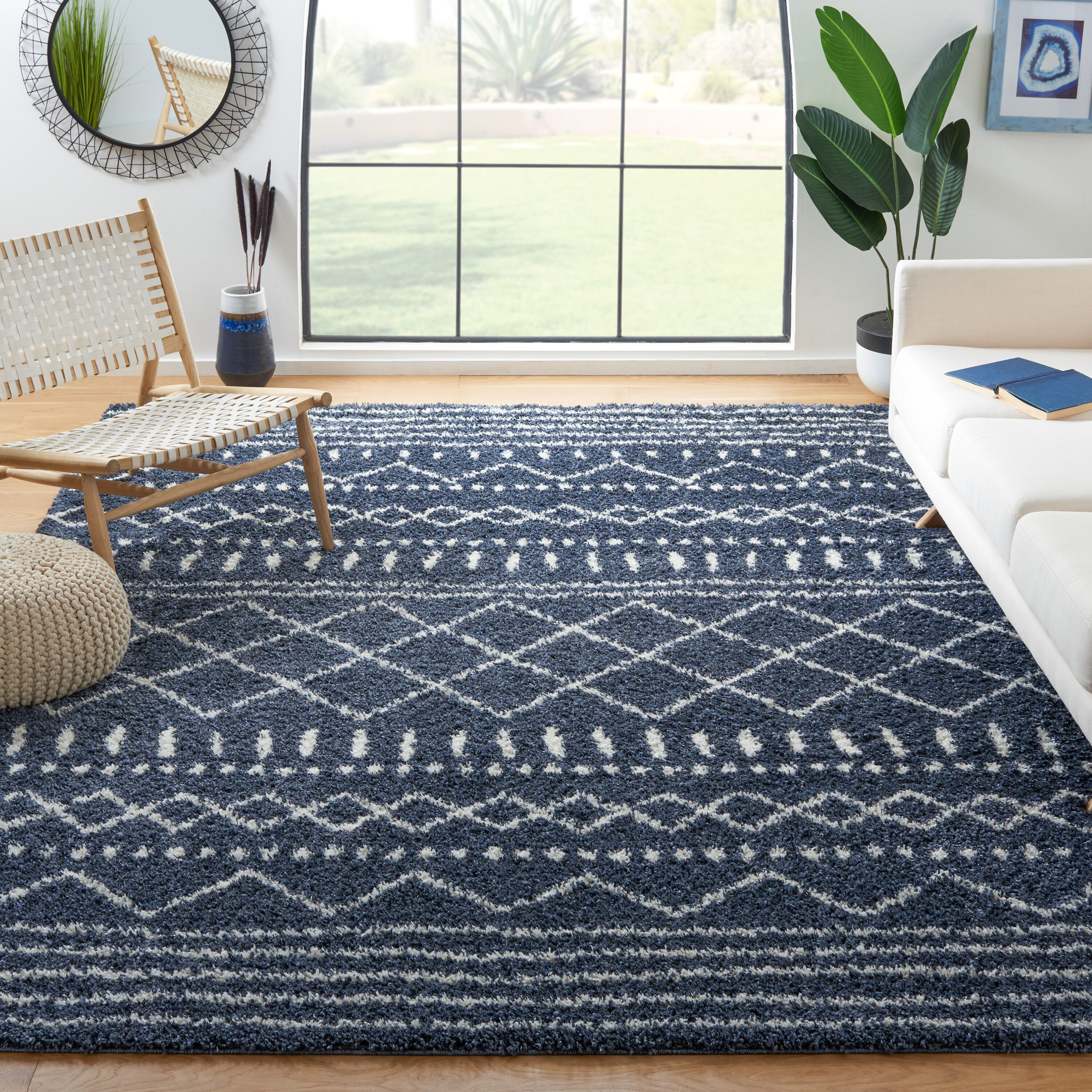 Safavieh ASG741L-8 Arizona Shag 8 x 10 (ft) Loomed Polypropylene Slate Blue/Ivory Rectangular Indoor Geometric Southwestern Area rug