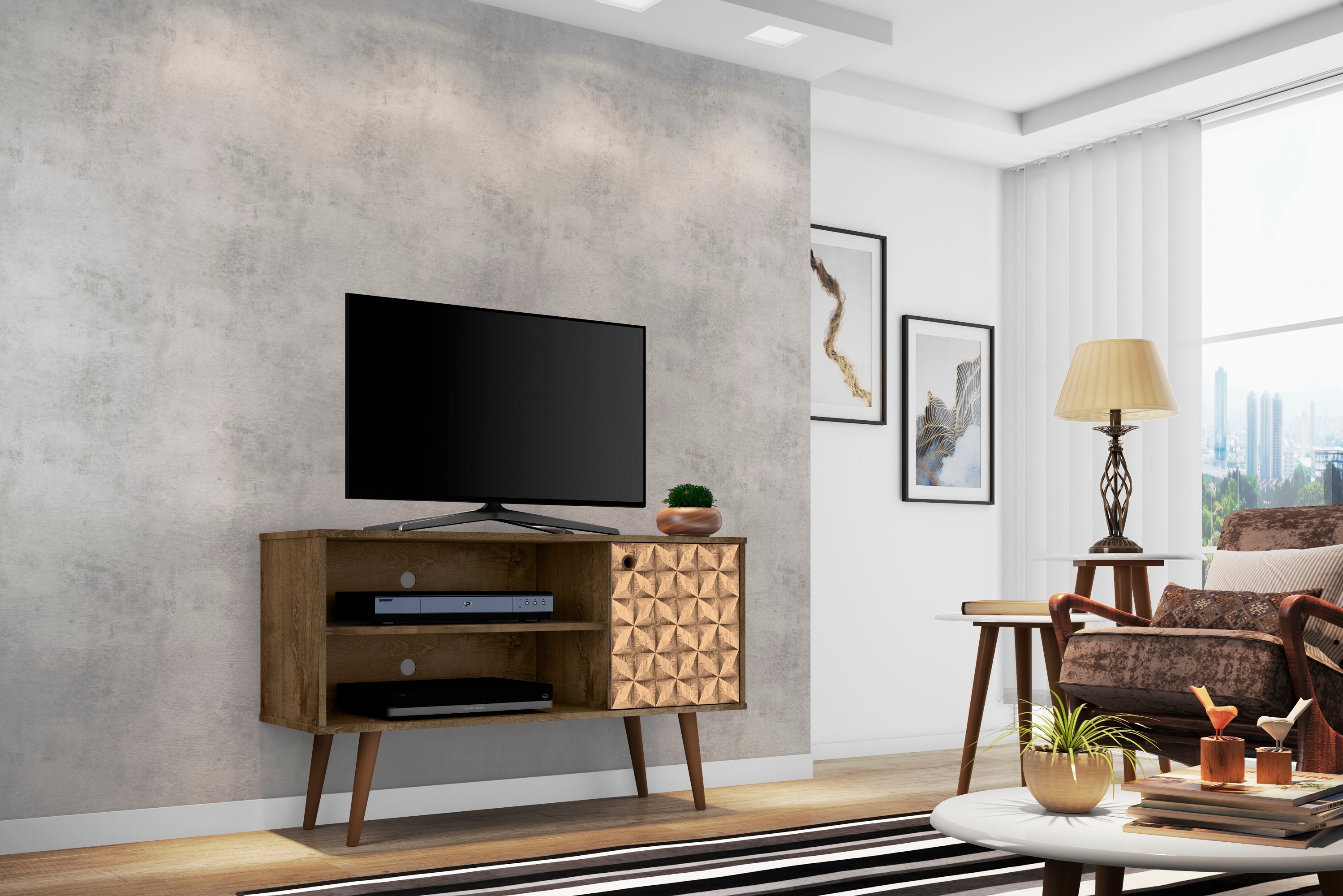 Manhattan Comfort 212BMC97 Liberty Modern/Contemporary Rustic Brown and 3D Brown Prints TV stand ( Accommodates TVs up to 46-in )